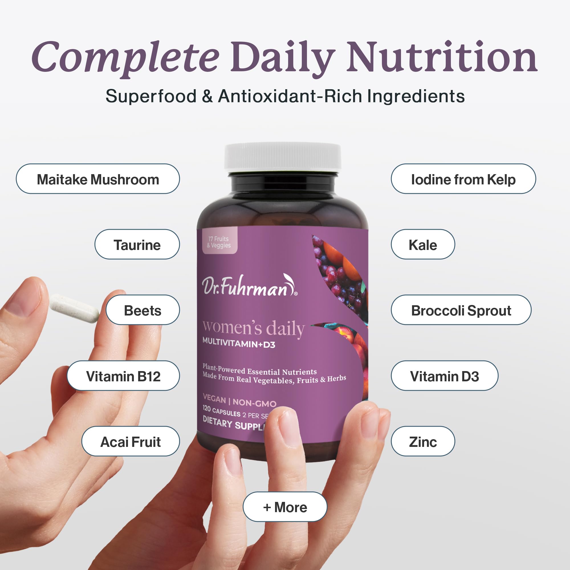 Dr. Fuhrman D3/B12/Zinc – complément visible, immunité potentielle.