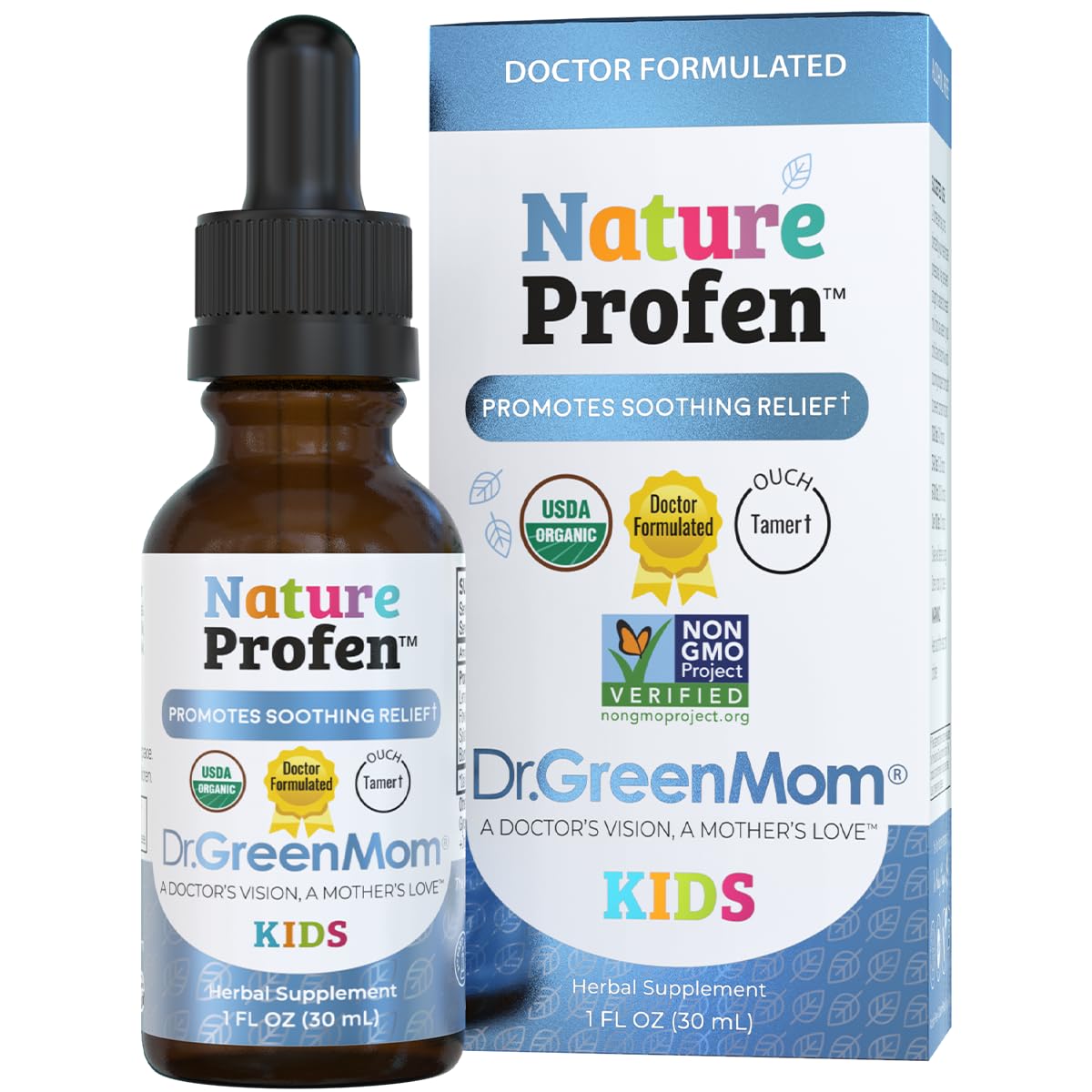 Dr. Green Mom Nature Profen – gouttes en bouteille, soutien naturel pour bébés et enfants.