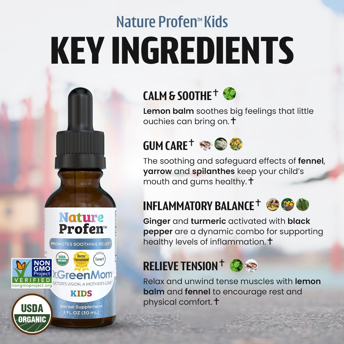 Dr. Green Mom Nature Profen – étiquette certifiée biologique USDA, produit naturel et sûr.