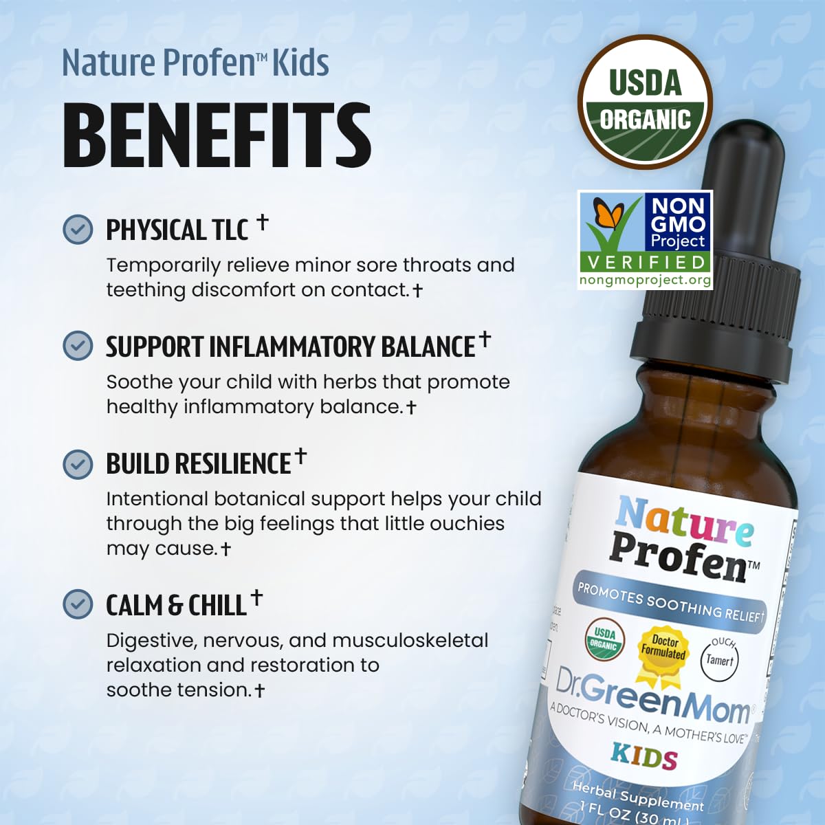 Dr. Green Mom Nature Profen – gouttes bébé faciles à administrer, pratique en cas de poussées.