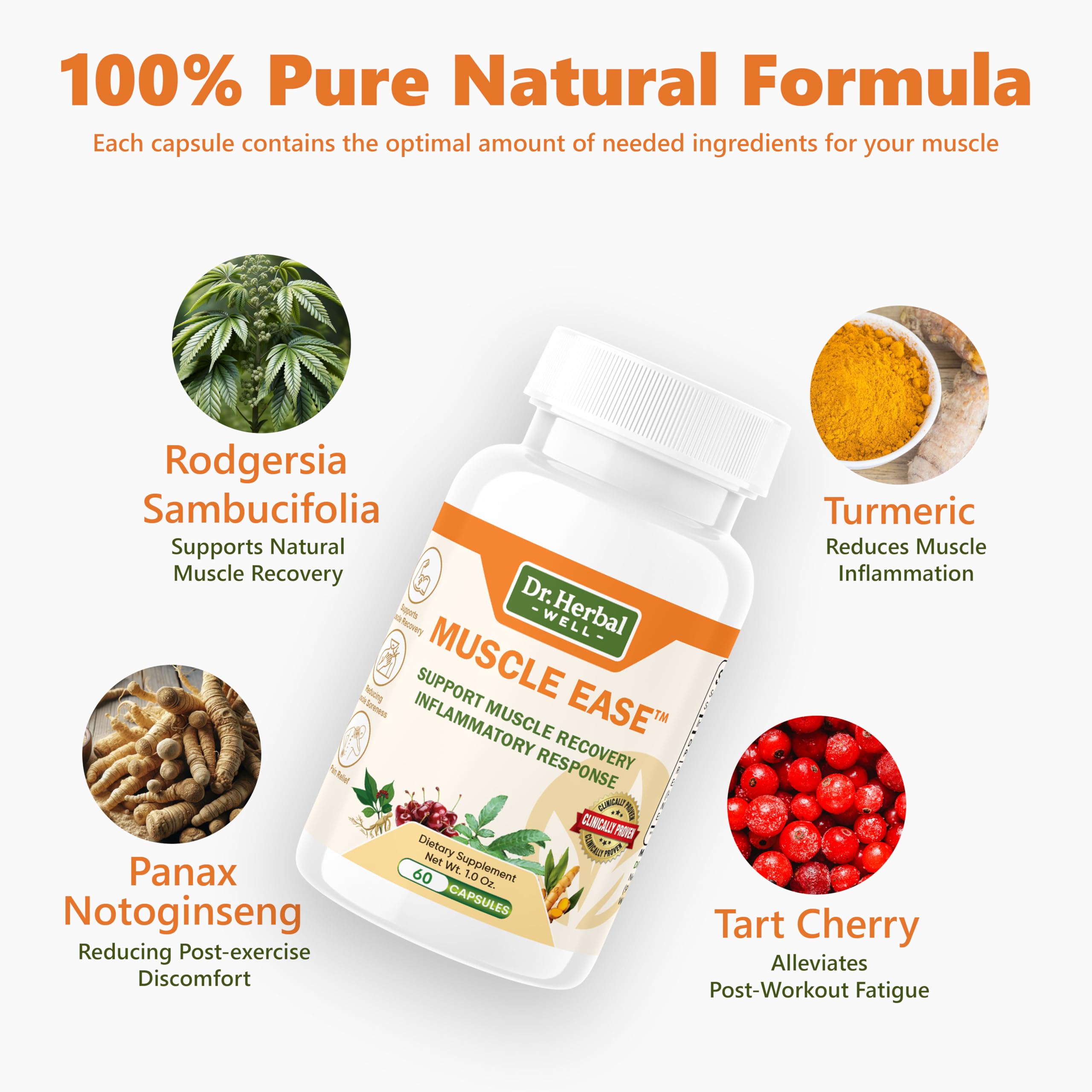 DR. HERBAL WELL Muscle Ease, packaging, présentation claire des ingrédients naturels.