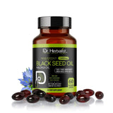 Dr. HERBALIST, bouteille huile nigelle 1600mg, pour un apport quotidien pratique.
