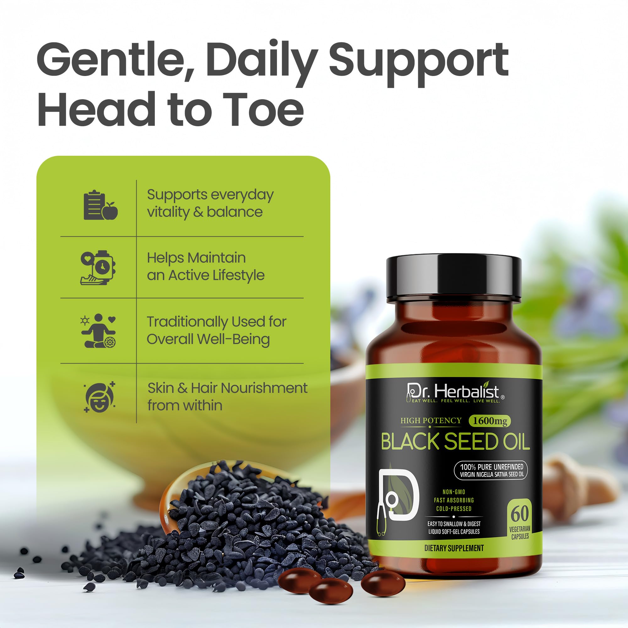 Gélules douces Dr. HERBALIST, sans goût, pratique à prendre.
