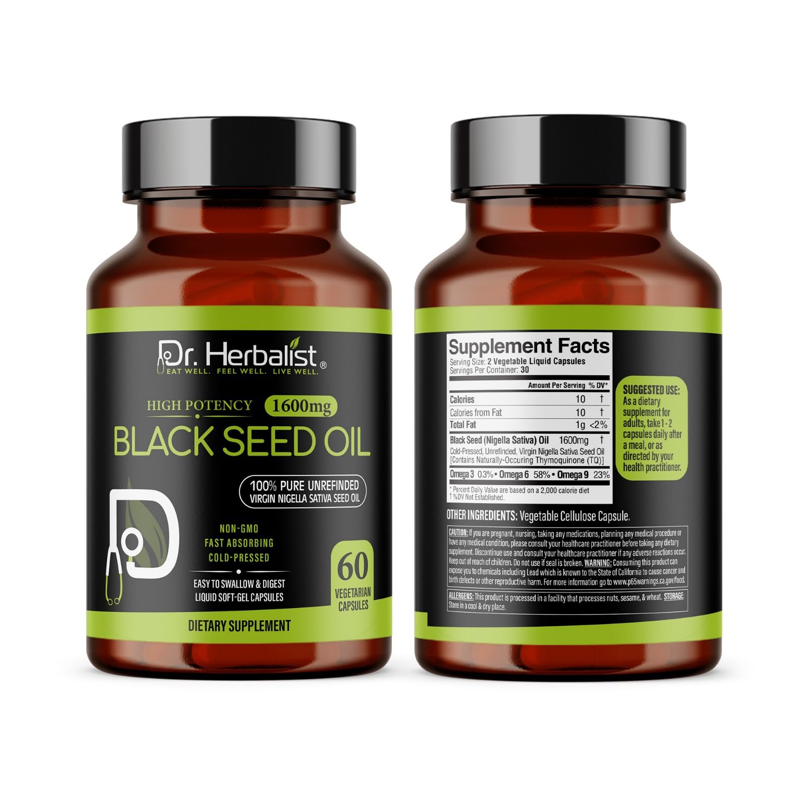 Lot de deux bouteilles Dr. HERBALIST huile nigelle pour un approvisionnement durable.
