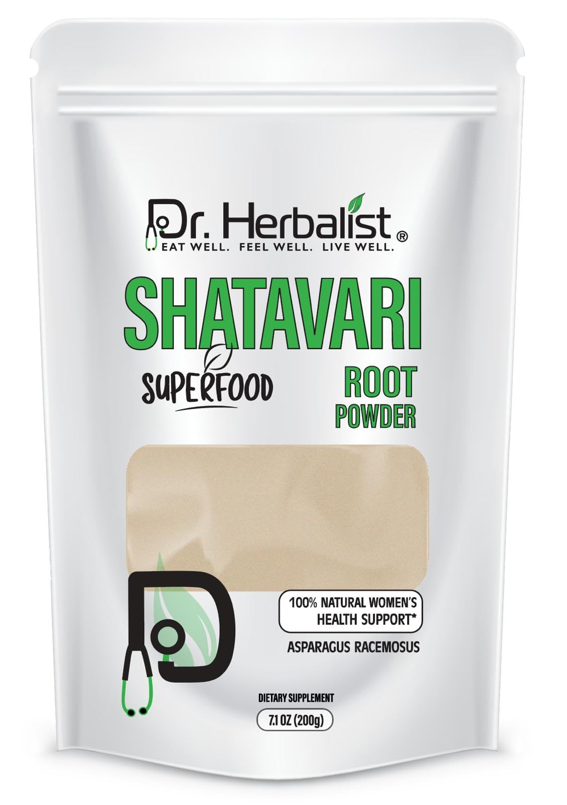 Dr HERBALIST Shatavari poudre dans sachet refermable pour conservation optimale
