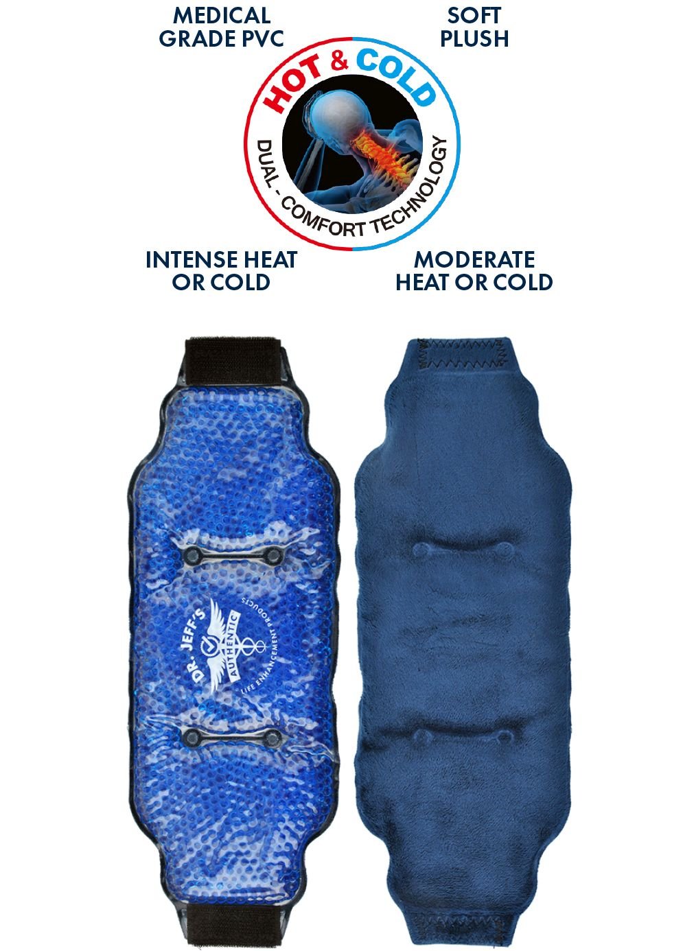 DR. JEFF'S AUTHENTIC — utilisation chaude ou froide du cou avec la compresse polyvalente.