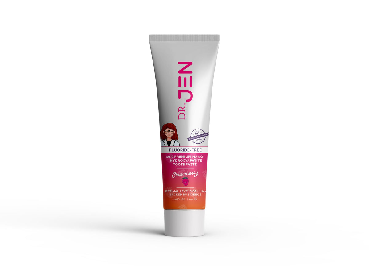 Dr Jen pate dentifrice Nano Hydroxyapatite fraise, douceur buccale sans fluor et xylitol