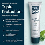 Dr Jen Super Paste tube dentifrice gros plan menthe pour rafraîchir l'haleine.
