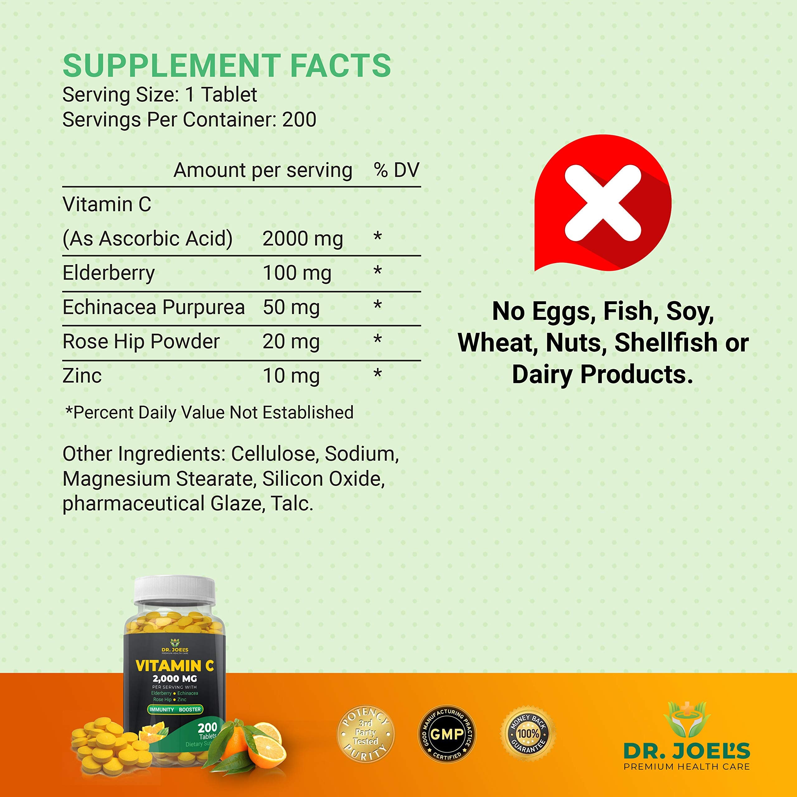 Dr. JOEL'S Vitamine C 2000 mg — tablettes faciles à avaler pour l'immunité quotidienne.