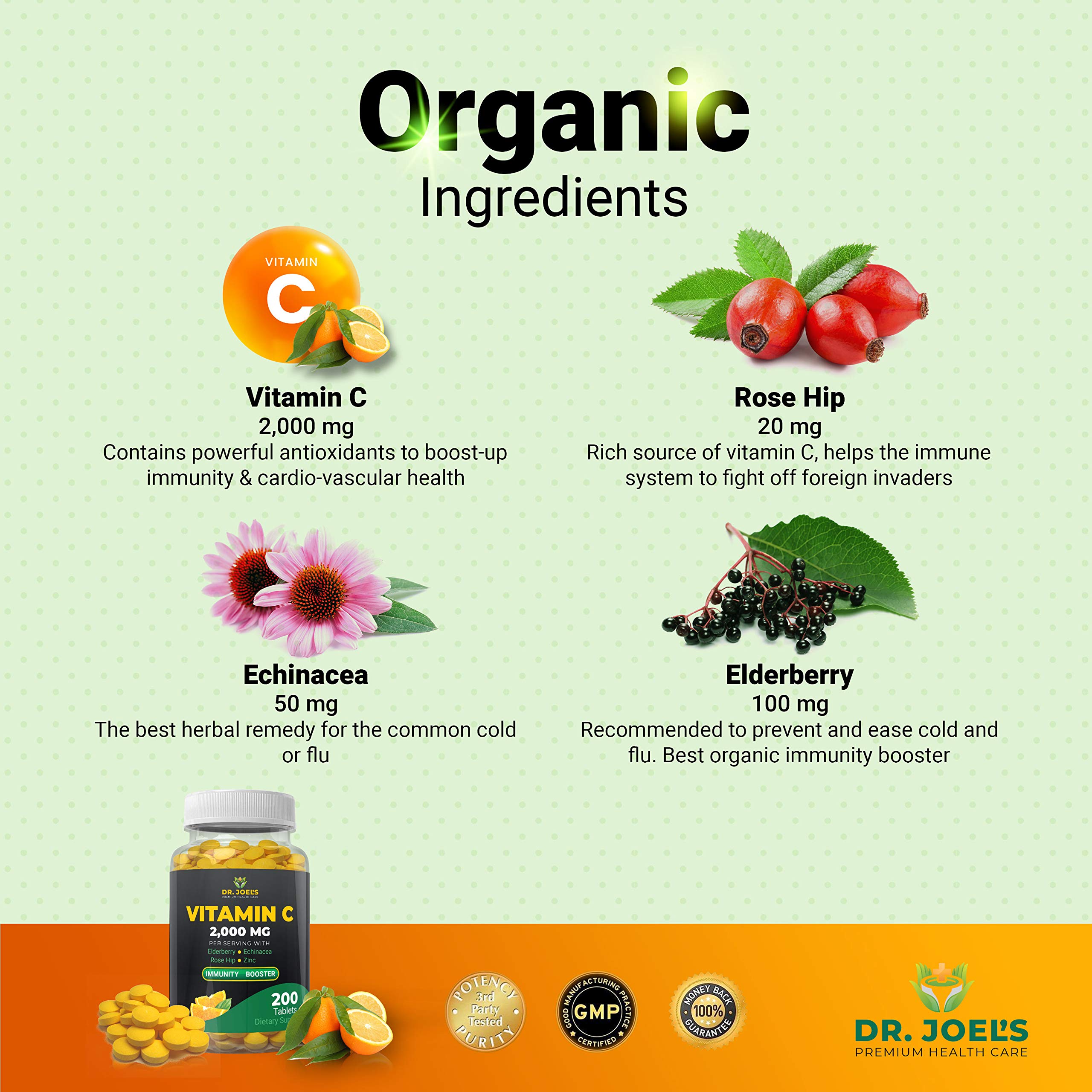 Dr. JOEL'S Zinc, Sureau noir et Échinacée — tablettes pour soutenir les défenses naturelles.