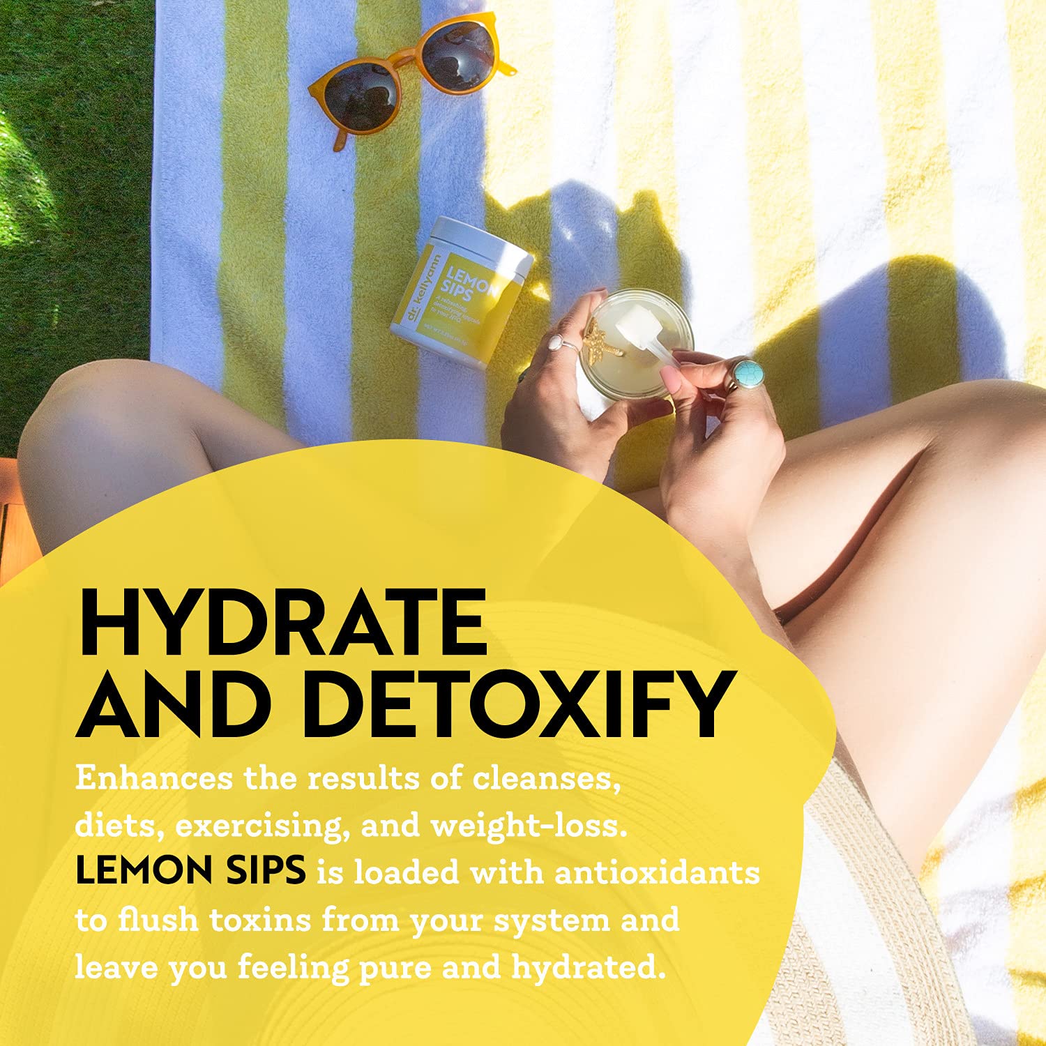 Dr. Kellyann Lemon Sips, étiquette nutritionnelle visible, indiquant sans sucre et sans gras.
