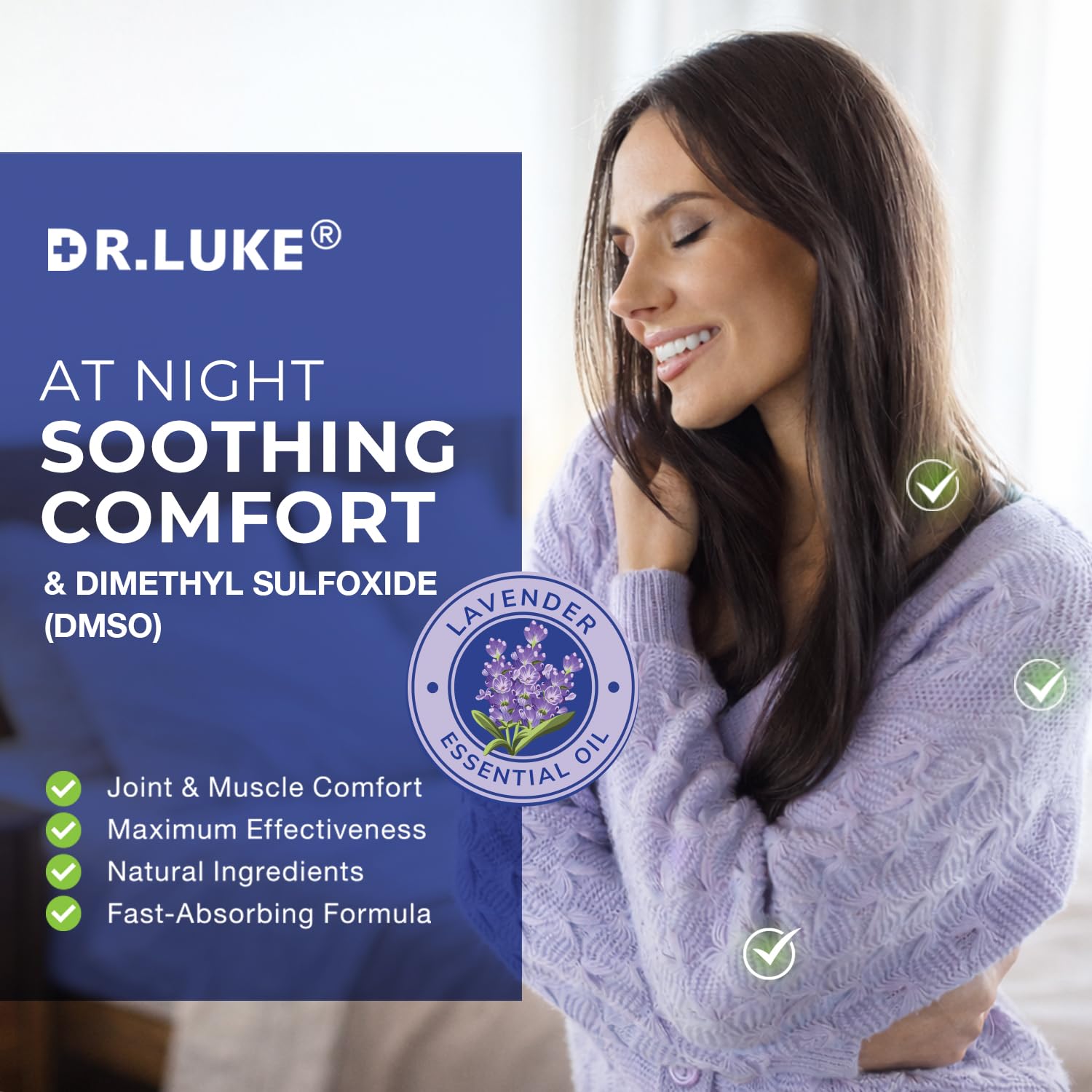 Dr. Luke DMSO Lavande, application mains pour massage ciblé après l’effort.
