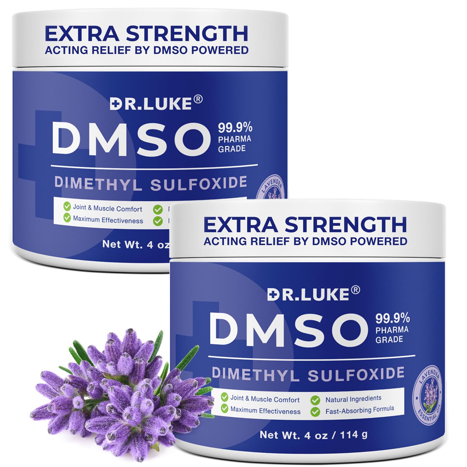 Dr. Luke Crème DMSO Lavande, bouteille pompe, application pratique sur le corps.