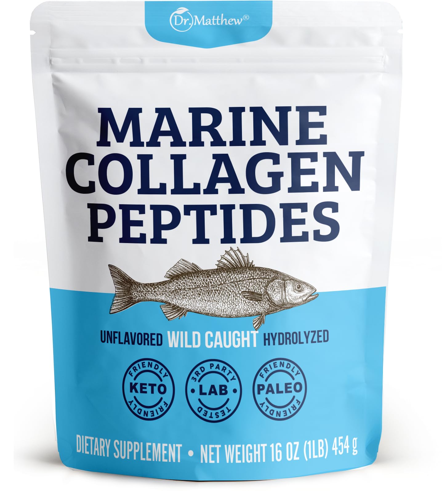 Dr. Matthew Collagène Marin – bouteille: collagène pur soutenant peau et articulations.