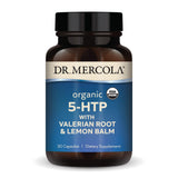 Dr Mercola 5-HTP valériane mélisse – bouteille prête pour une détente nocturne.