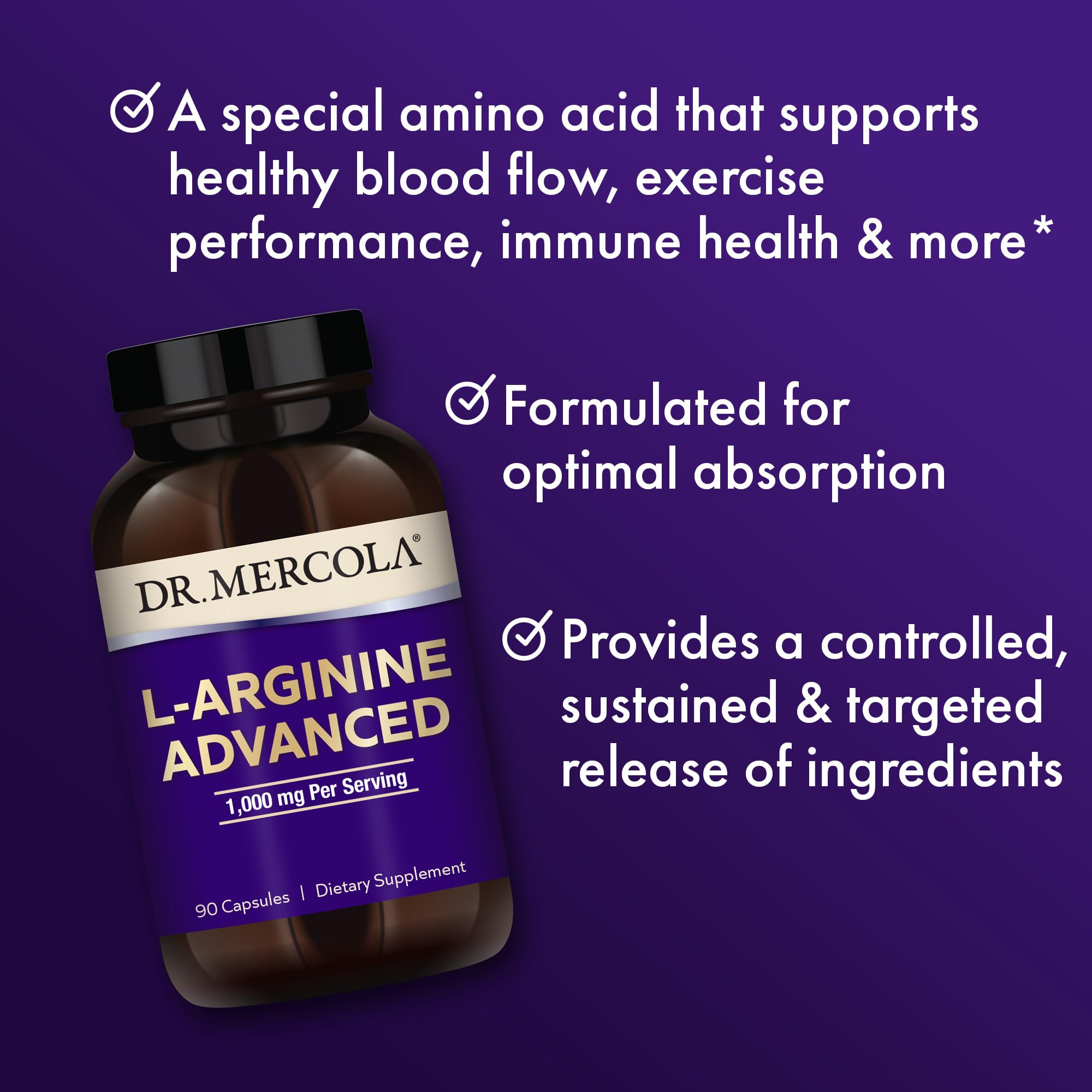 Dr. Mercola L-Arginine Advanced – Technologie MiniTab pour absorption régulière.
