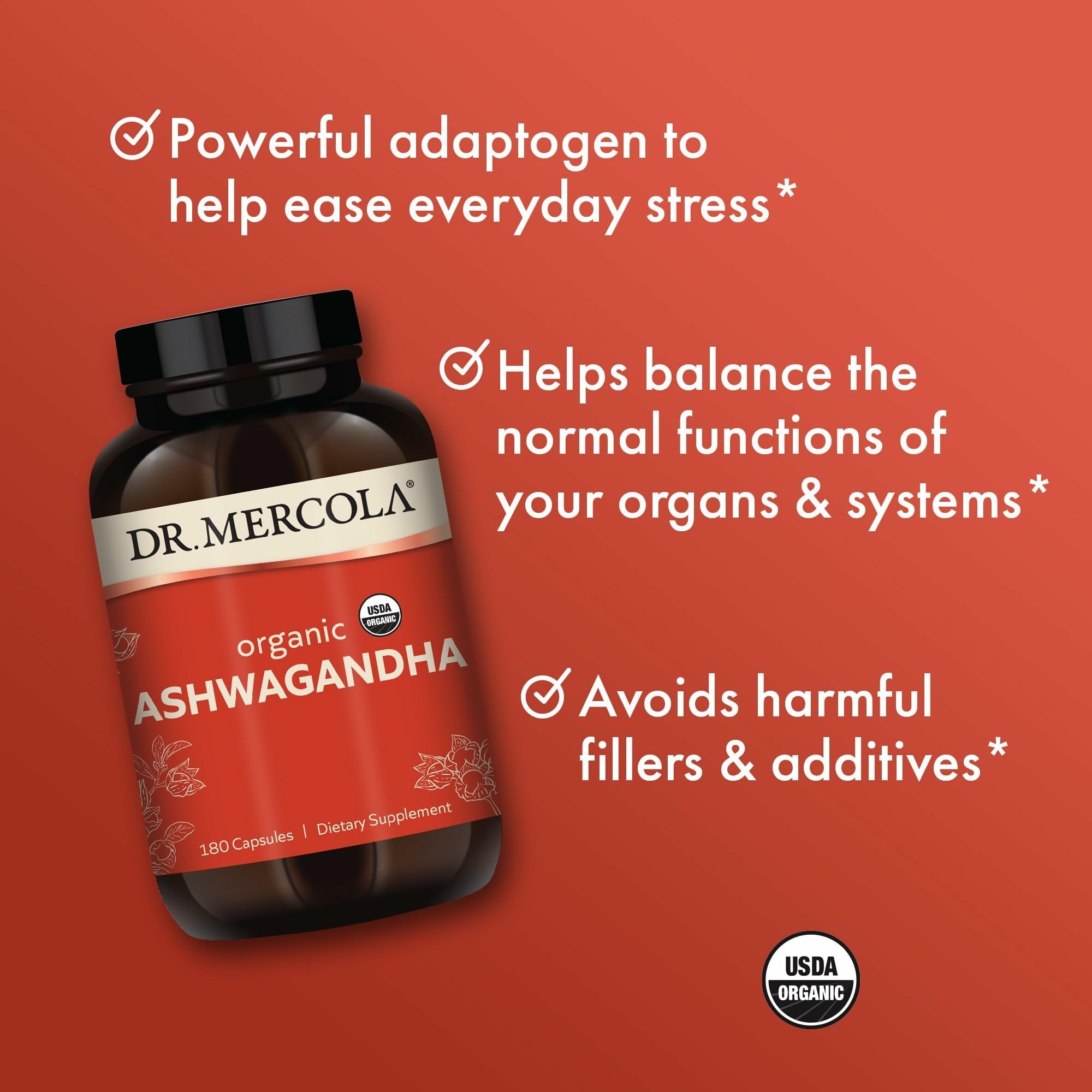 Conditionnement bio Dr. Mercola Ashwagandha, emballage durable et recyclage.