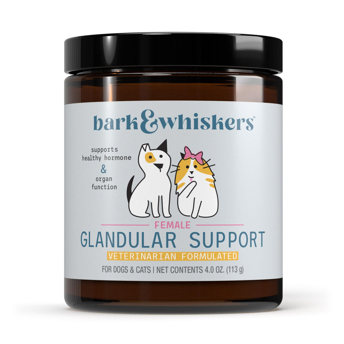 Dr. Mercola Bark & Whiskers – bouteille de soutien glandulaire pour chiens et chats.