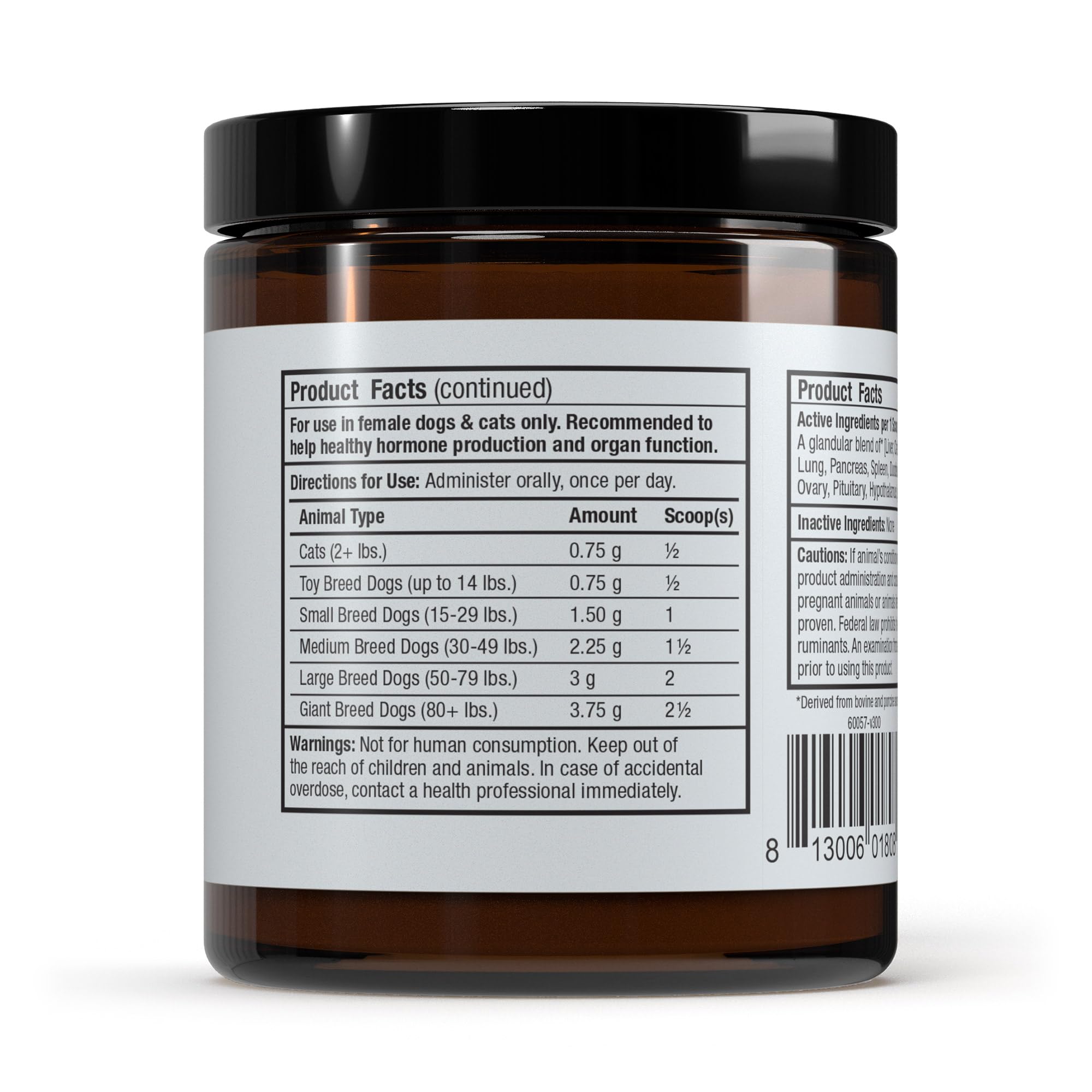 Dr. Mercola Bark & Whiskers – étiquette ingrédients détaillés pour connaître les composants glandulaires.