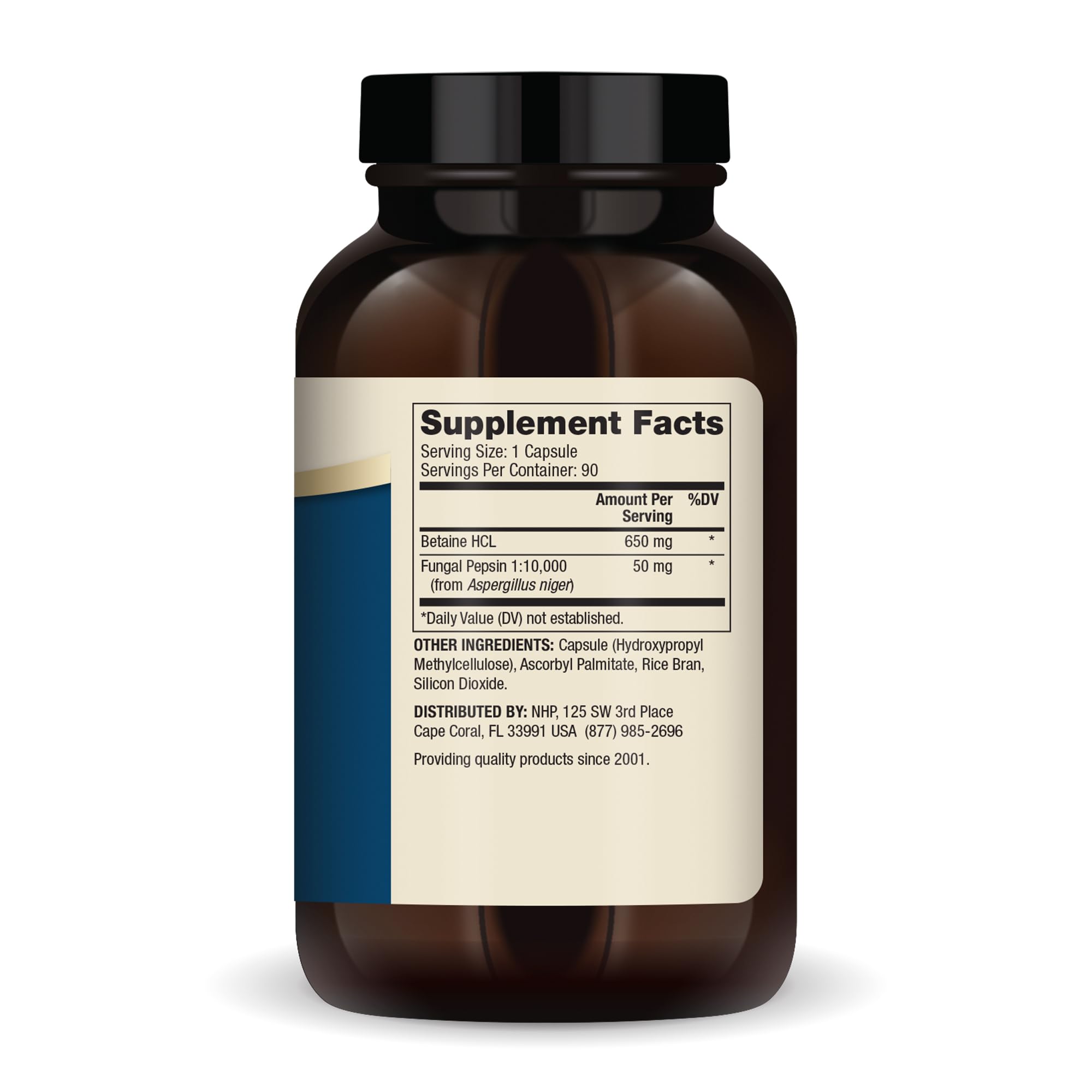 Capsules Dr. Mercola Betaine HCL & Pepsin prêtes à être avalées pour soutenir la digestion.