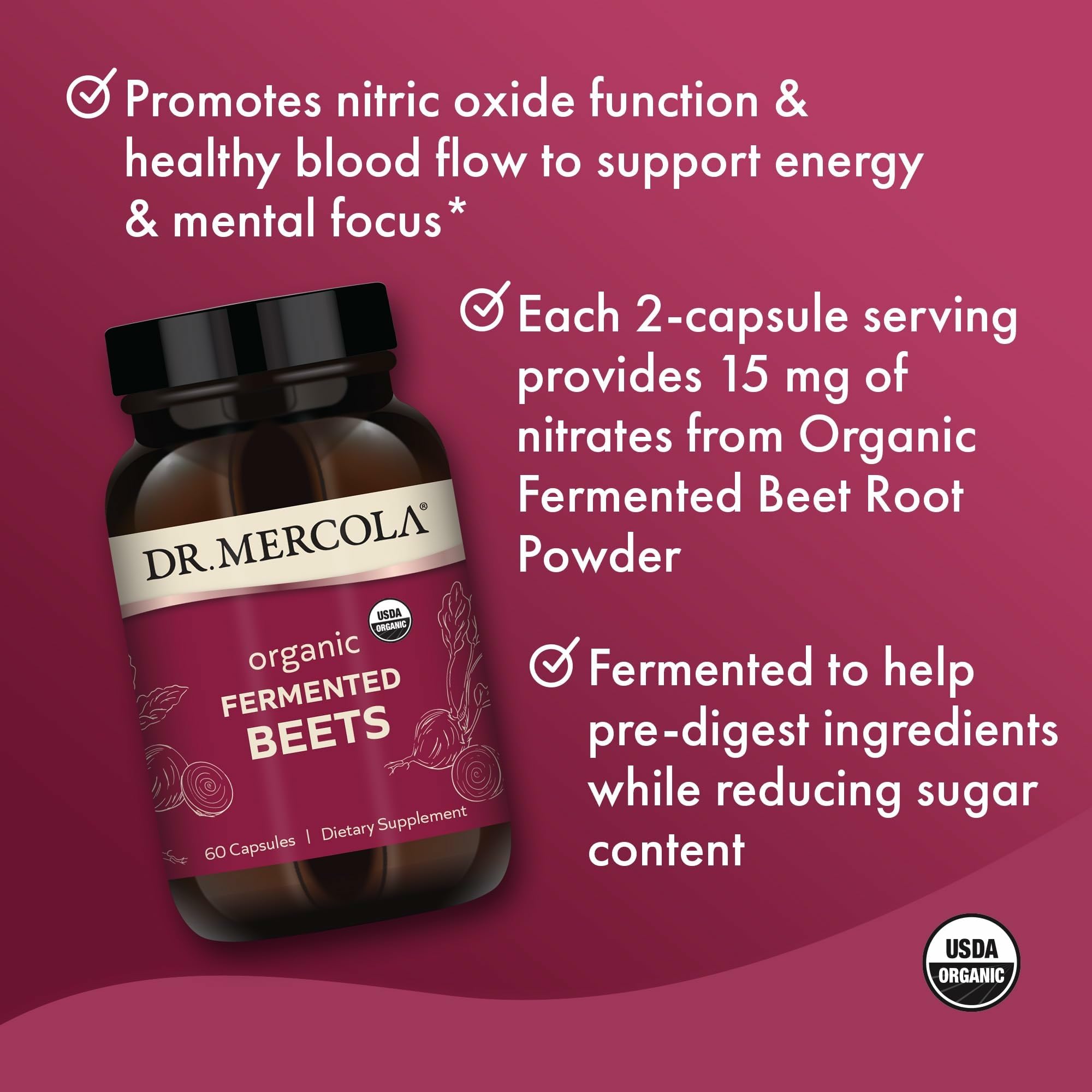 Dr Mercola Betteraves Fermentées – dose nitrates de 15 mg pour une endurance potentielle