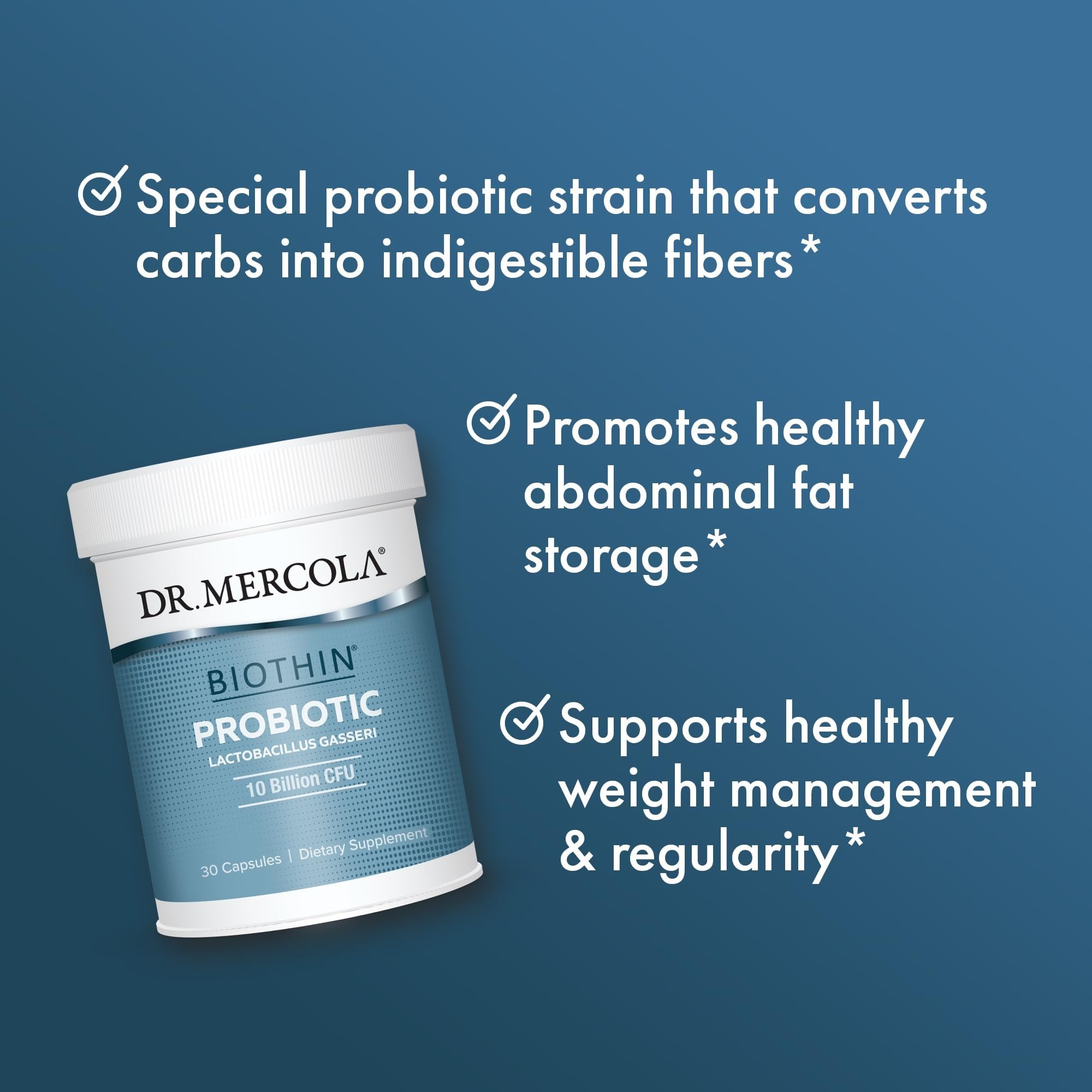 Dr. Mercola Biothin Probiotic - soutien potentiel à la digestion et au métabolisme.