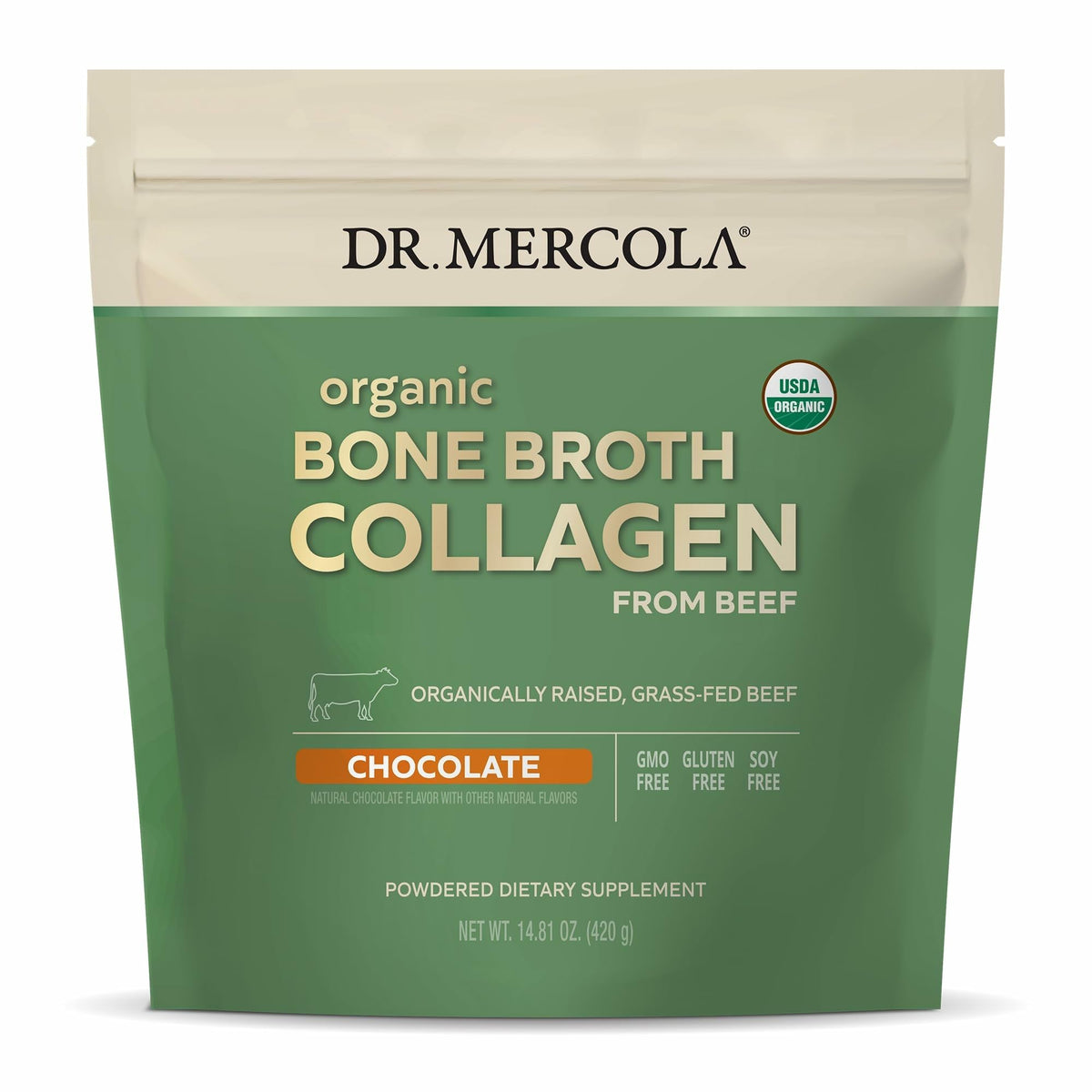 Dr. Mercola bouillon d’os collagene chocolat en poudre – soutien peau et cheveux.