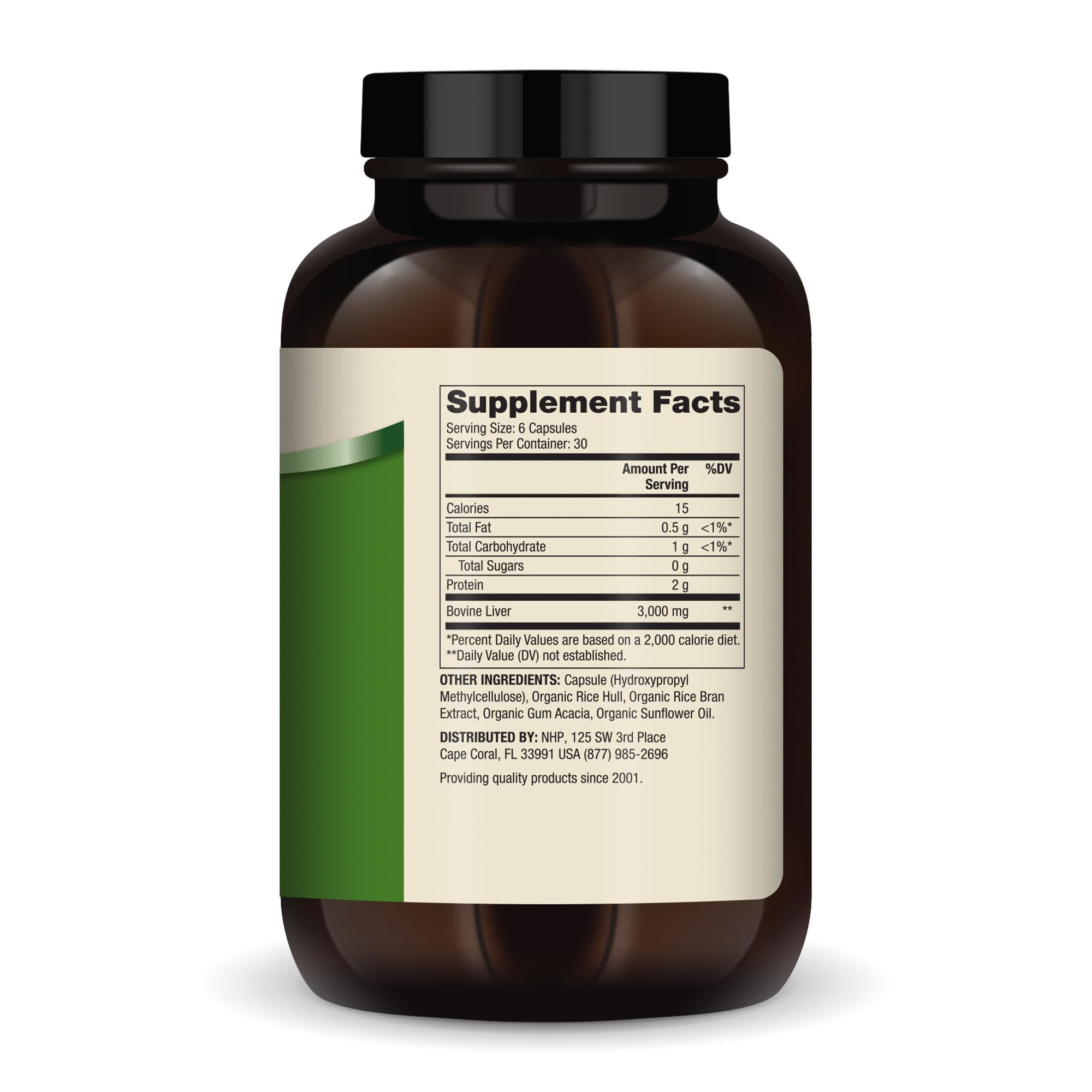 Dr. Mercola bouteille capsules foie boeuf séché, format facile à emporter.