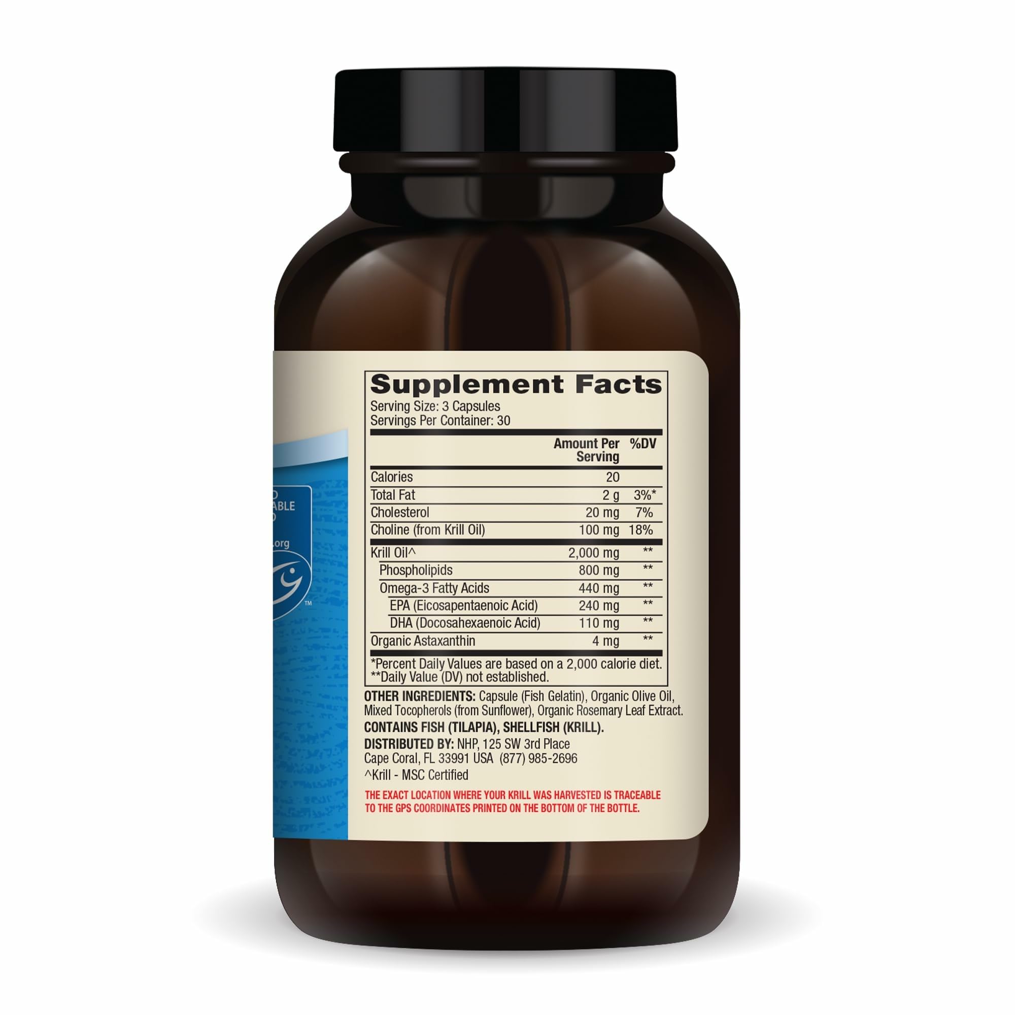 Dr. Mercola bouteille krill antarctique, format pratique pour prise quotidienne.