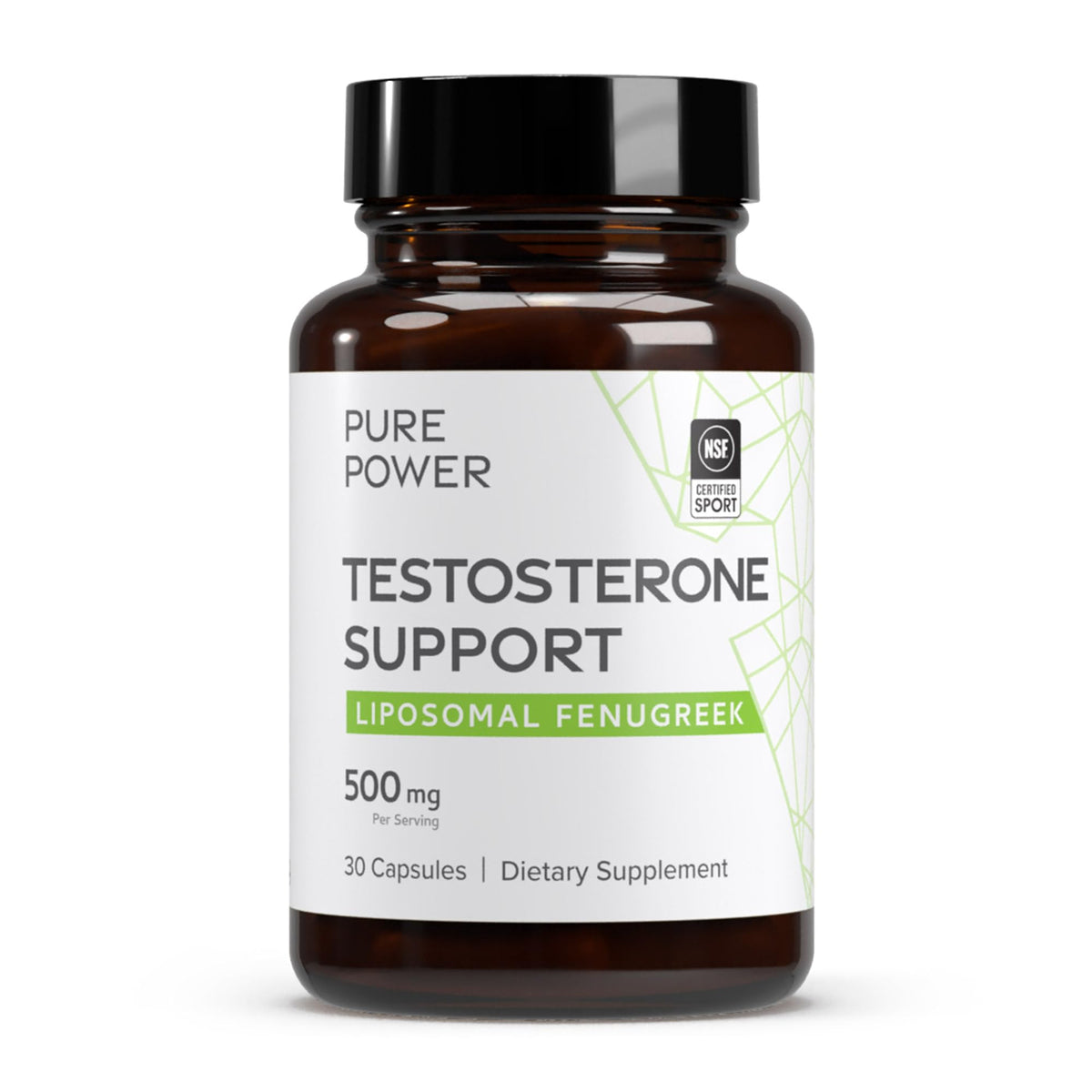 Dr. Mercola Pure Power Liposomal Fenugrec, bottle visible, soutien potentiel énergie et équilibre hormonal.