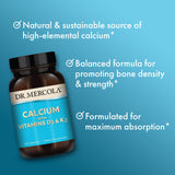 Capsules et flacon pratiques pour l'usage quotidien Dr Mercola Calcium D3 K2