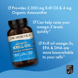 Dr. Mercola capsules krill format compact, idéal pour déplacements.