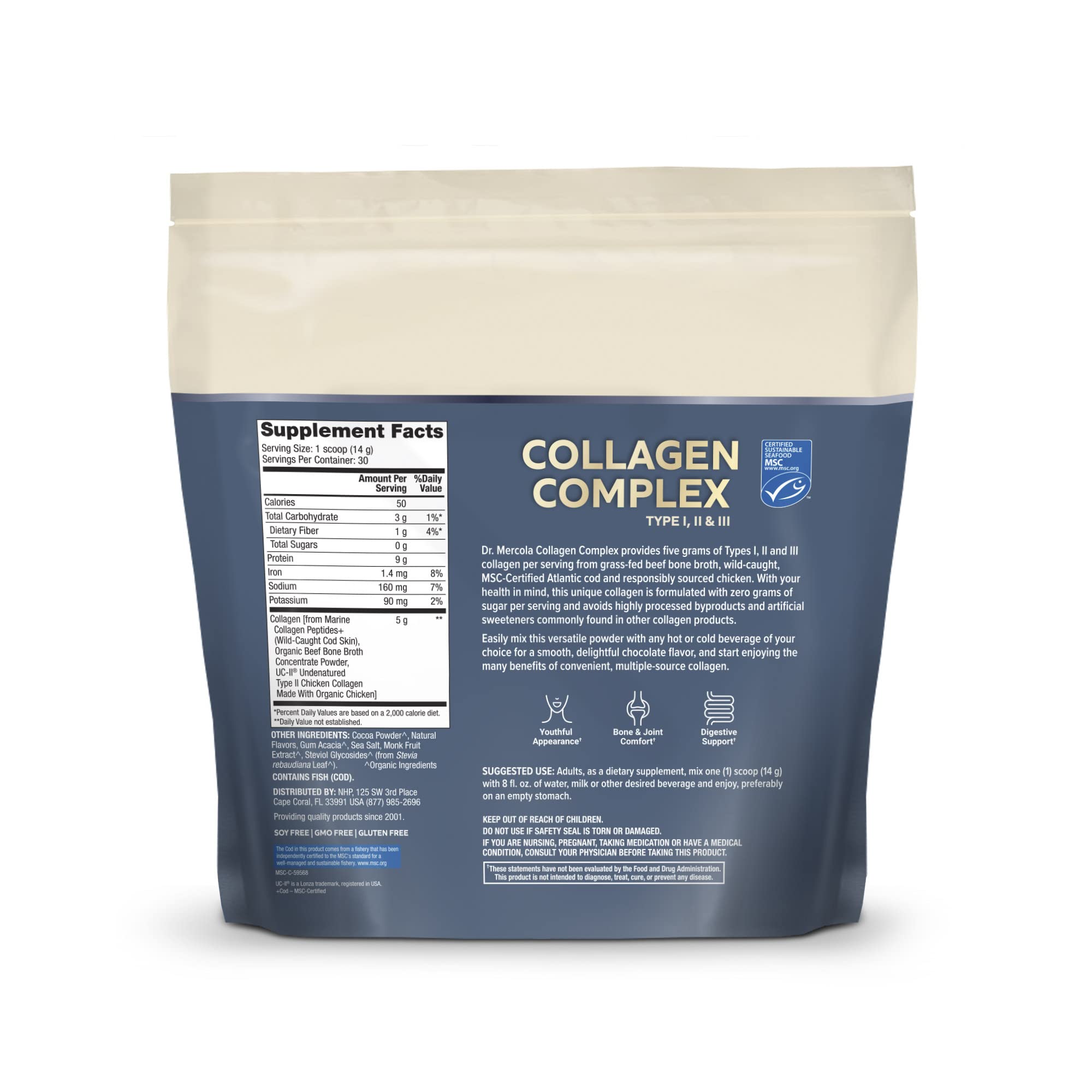 Poudre Collagen Complexe Dr. Mercola avec doseur, facile à doser pour une routine quotidienne.