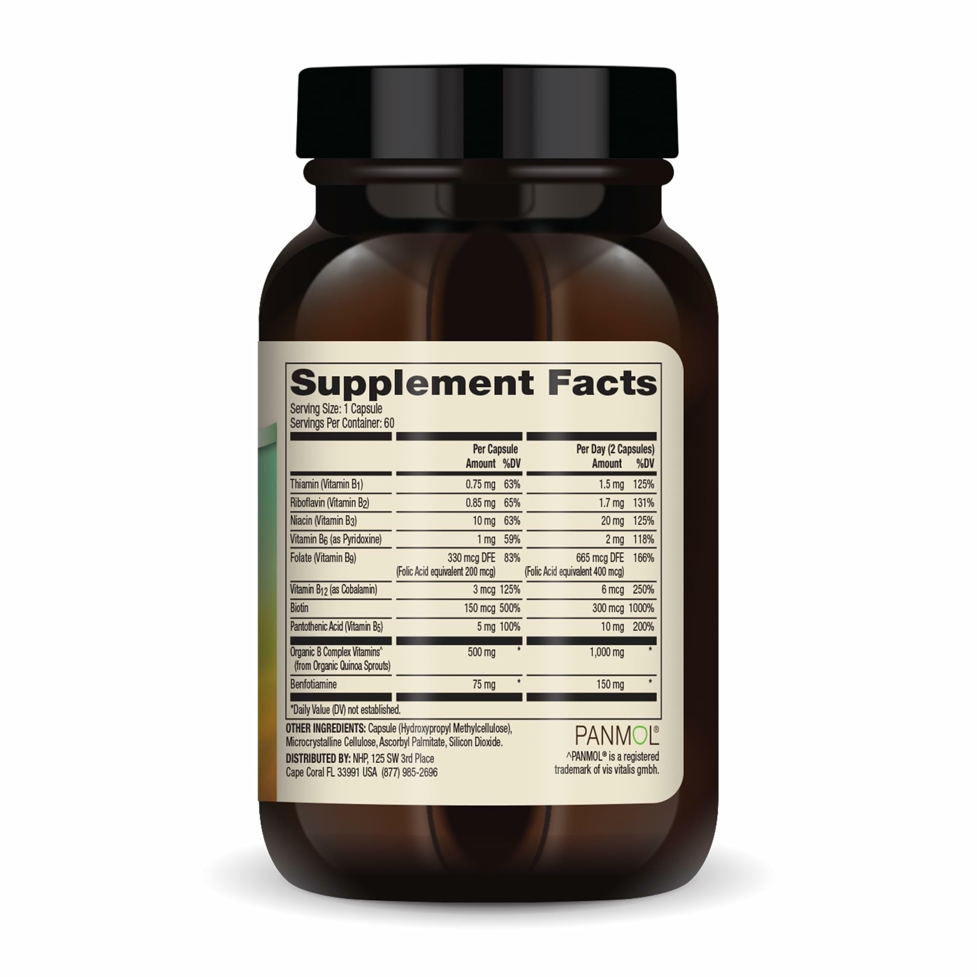 Flacon Dr. Mercola Complexe B Benfotiamine – format pratique pour routine quotidienne.