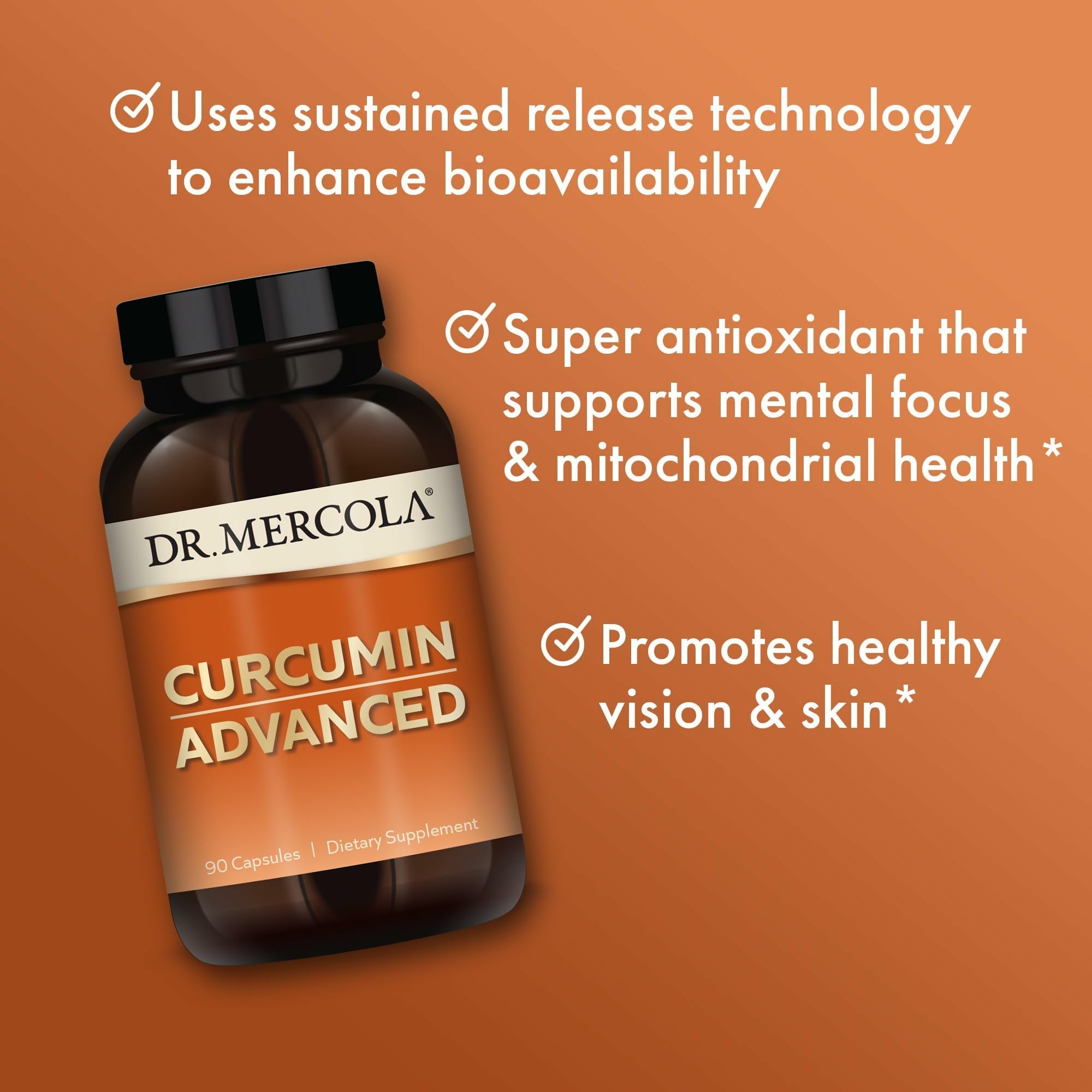 Étiquette Dr. Mercola Curcumin Advanced avec dosage et ingrédients.