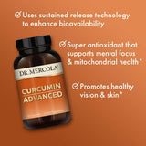 Étiquette Dr. Mercola Curcumin Advanced avec dosage et ingrédients.