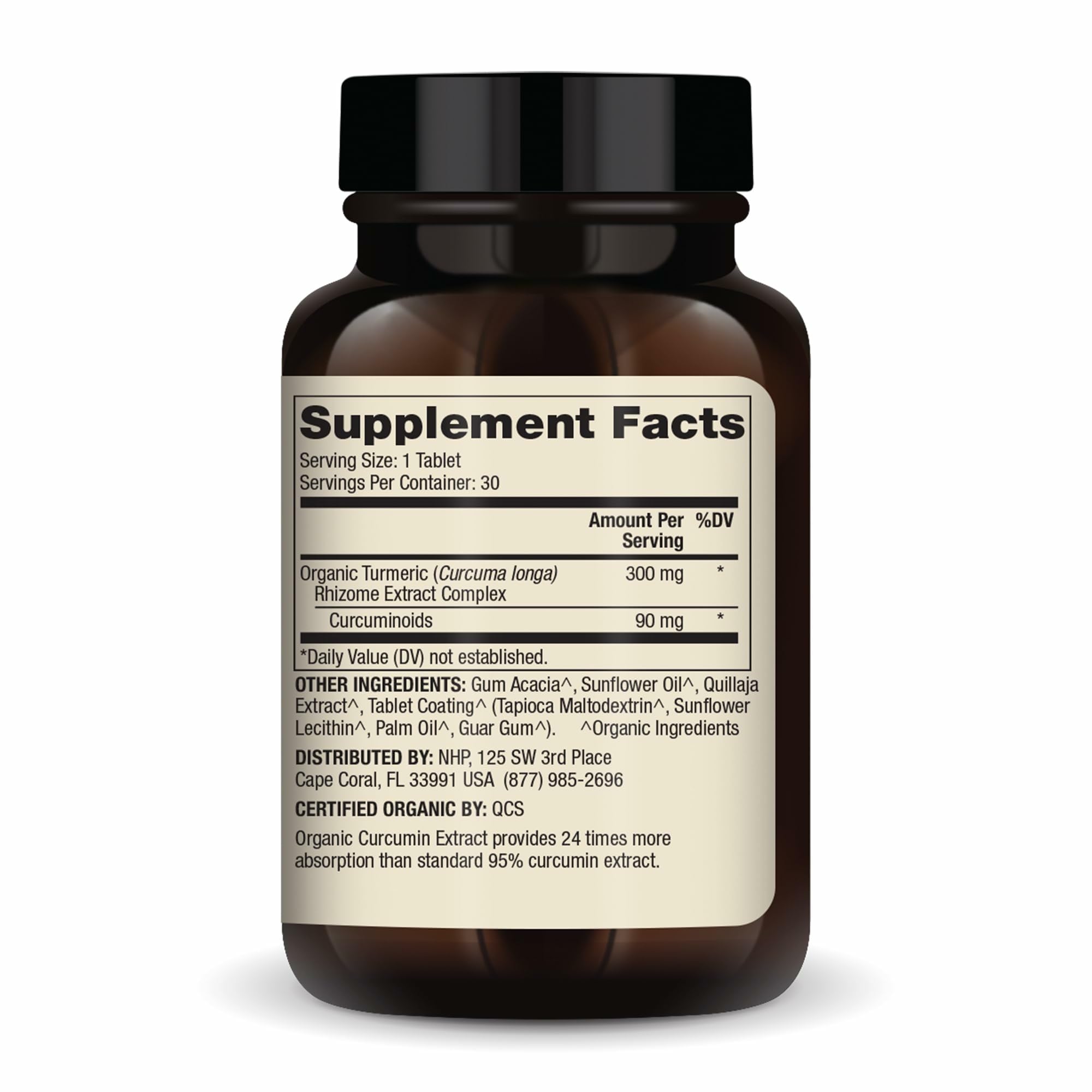 Étiquette Dr. Mercola Curcumine Extrait affichant ingrédients et certification biologique