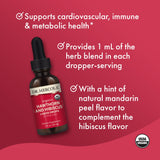 Dr. Mercola Étiquette Bouteille Gouttes Aubépine Hibiscus Bio Mandarine - ingrédients certifiés.