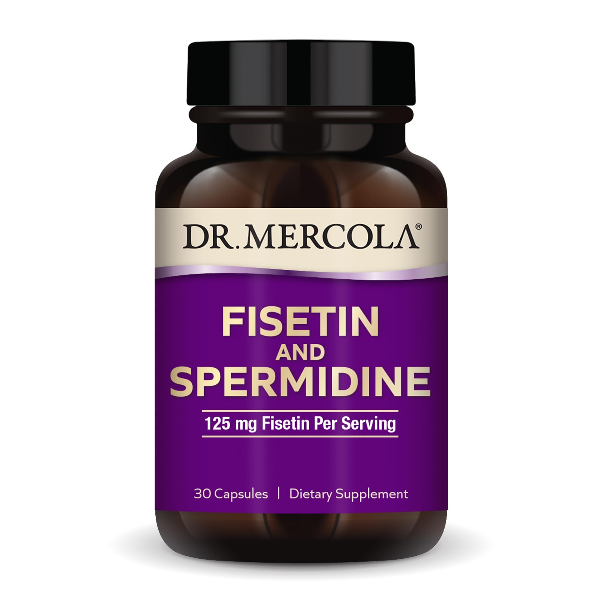Dr. Mercola Fisetine et Spermidine – flacon de capsules, soutien cognitif potentiel.