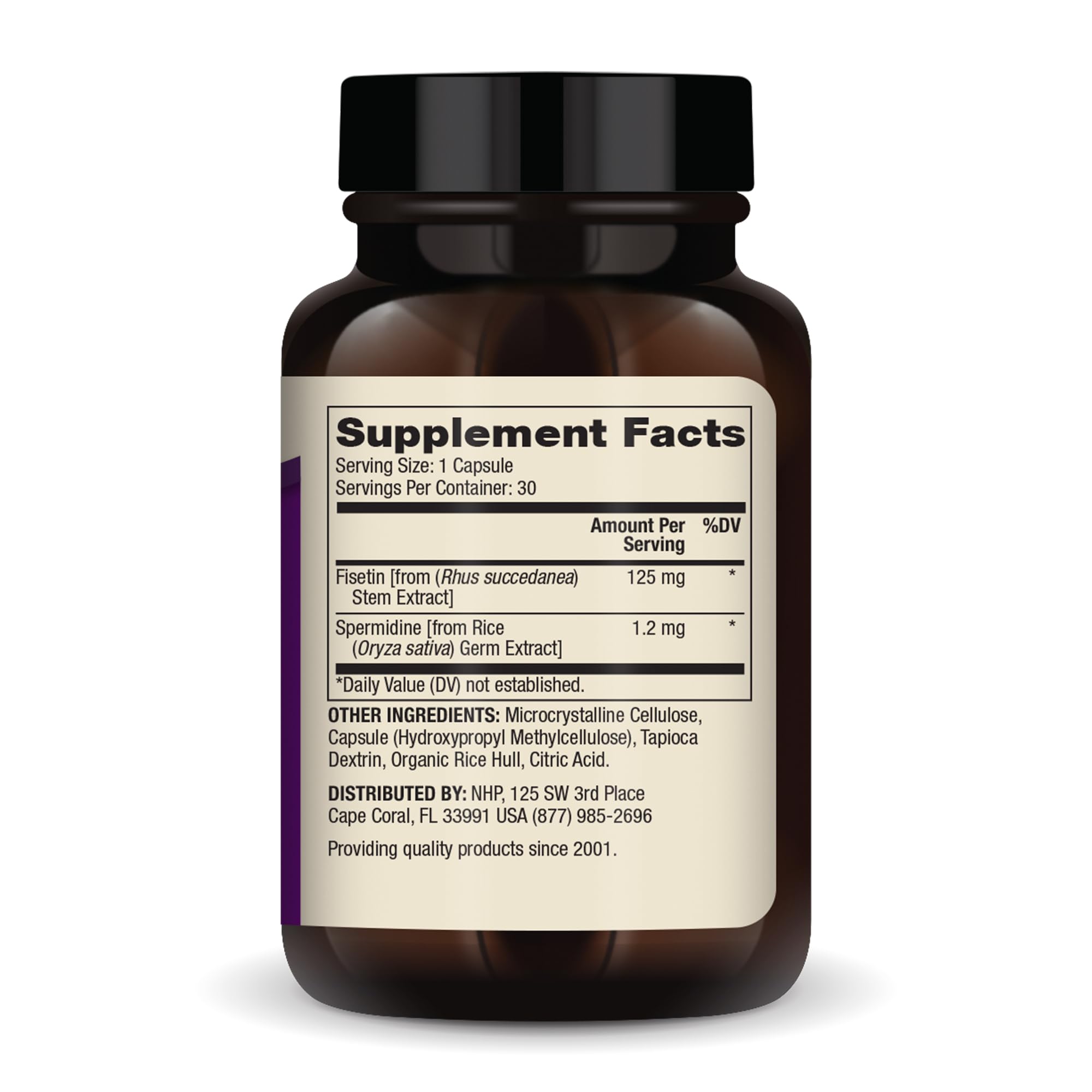 Capsules Fisetine et Spermidine – utilisation quotidienne, sans OGM, gluten ni soja.
