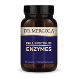 Dr. Mercola Full Spectrum Enzymes – bouteille montrant les capsules et un usage quotidien potentiel.