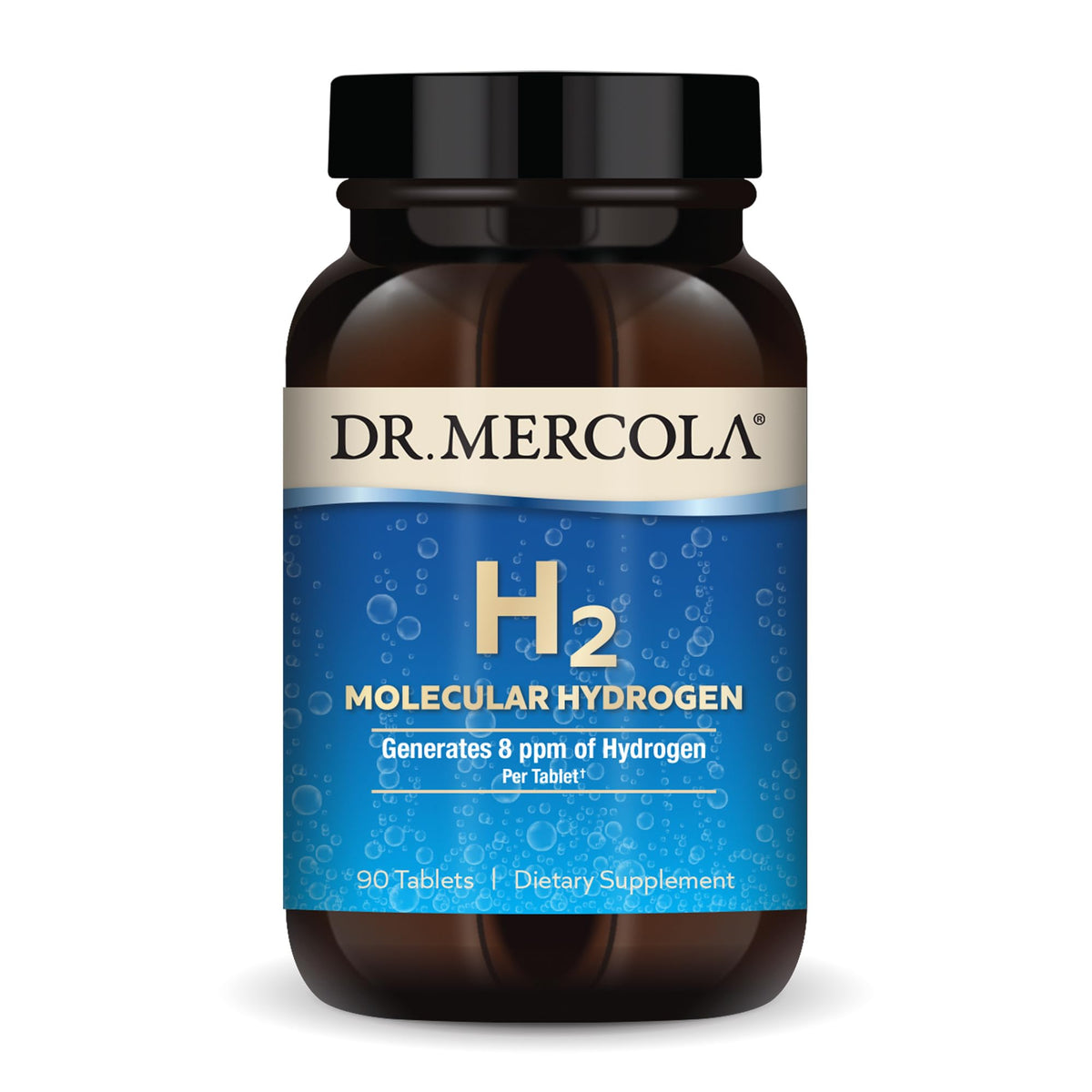 Dr Mercola H2 Moléculaire, bouteille d'eau montrant l'hydrogène, éventuel soutien énergie.