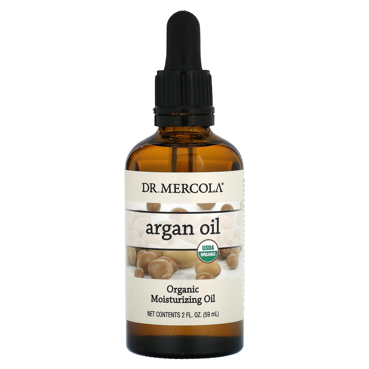 Dr. Mercola Huile d'Argan en flacon, hydratation naturelle pour peau et cuticules.