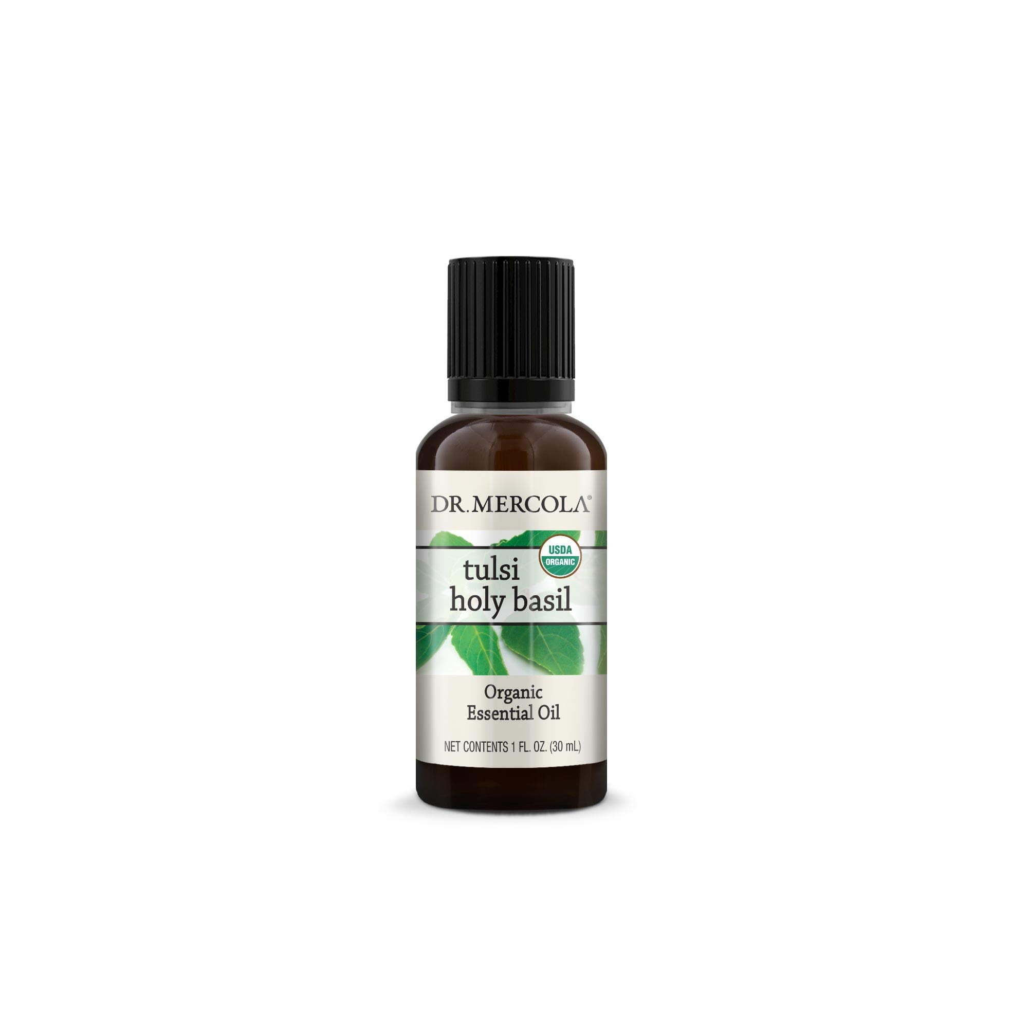 Dr. Mercola Tulsi huile essentielle – bouteille 1oz, senteur naturelle et réconfortante.