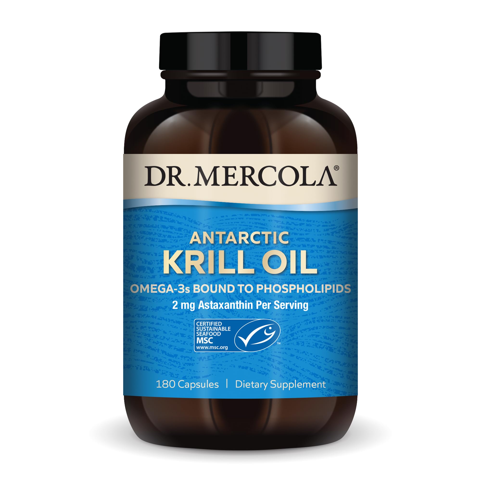 Dr. Mercola huile krill antarctique en bouteille, oméga-3 potentiels pour le quotidien.