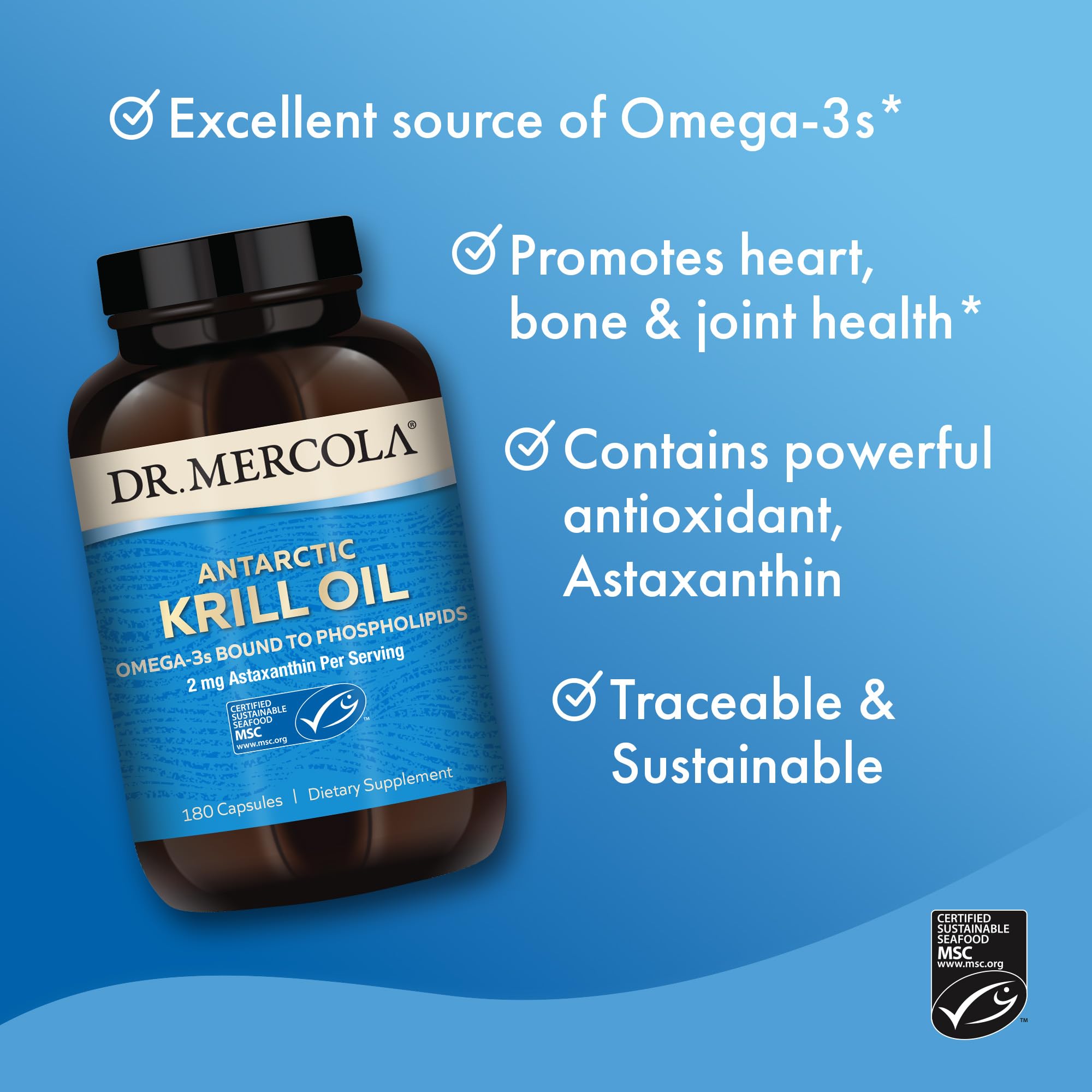 Boîte d'emballage Dr. Mercola illustrant les ingrédients et la traçabilité.