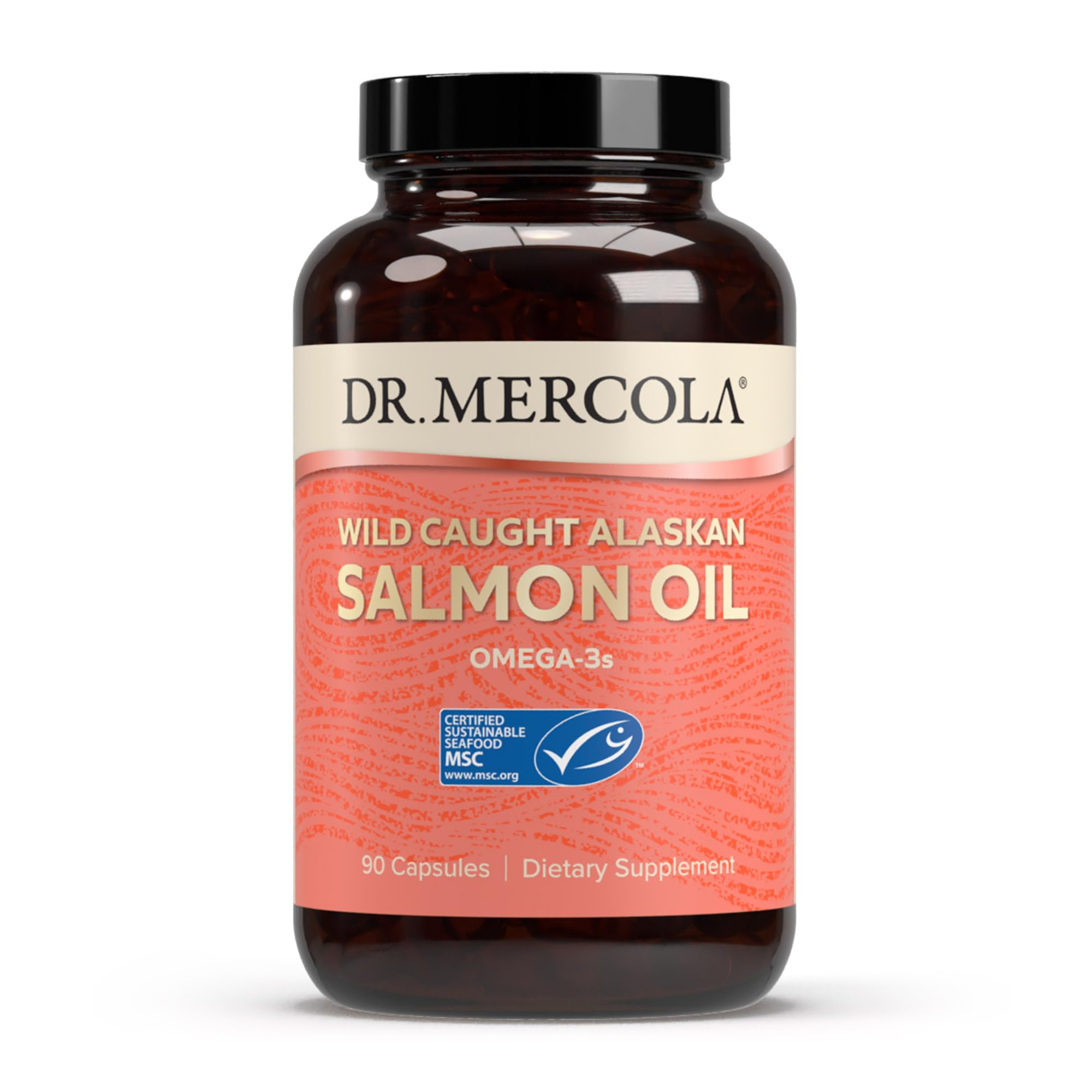 Dr. Mercola Huile Saumon Bouteille: source riche en oméga pour l'apport quotidien.