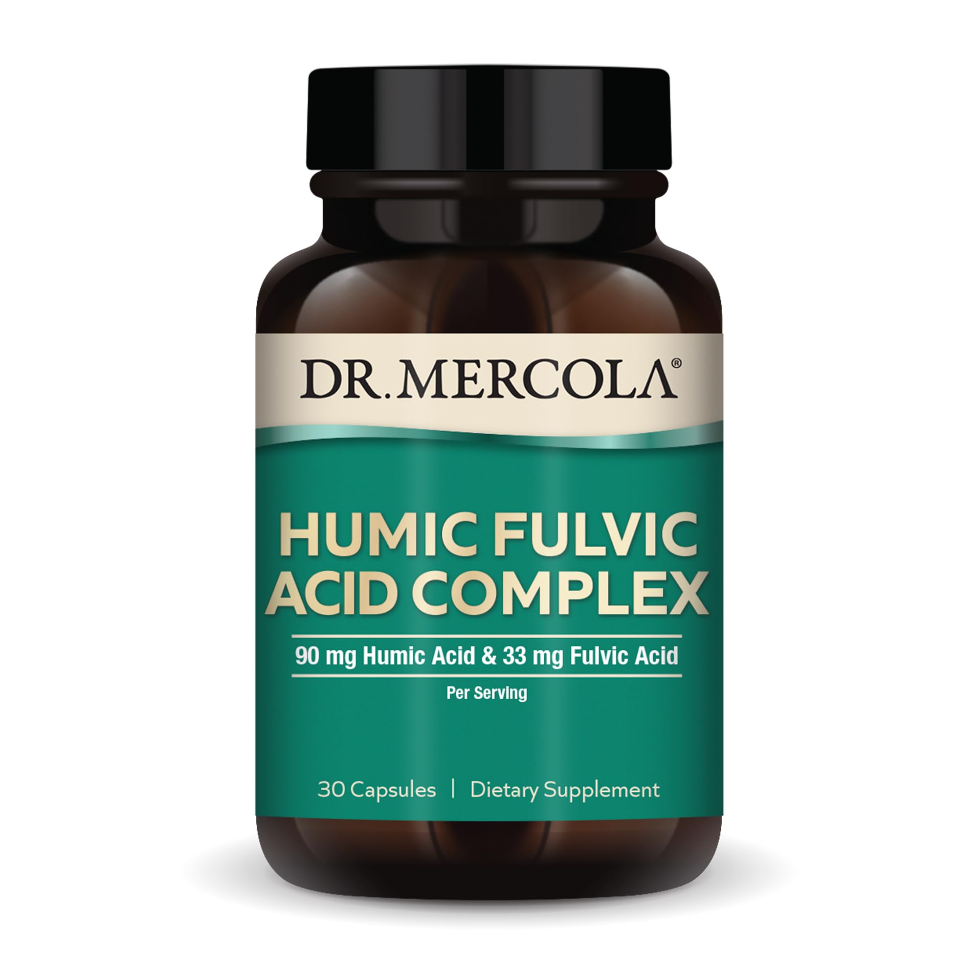 Dr. Mercola Humic Fulvic Acid Complex – Bouteille, soutien potentiel à l’intestin et à l’immunité.