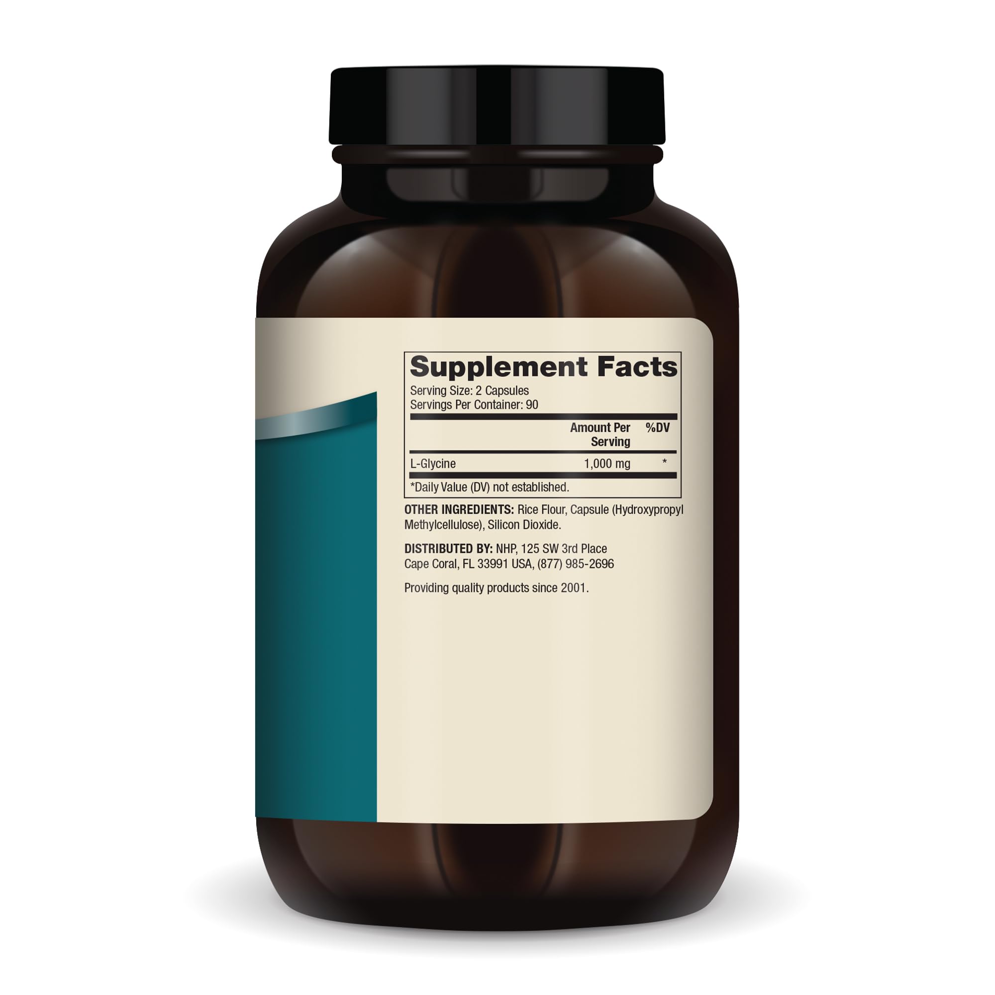 Dr. Mercola L-Glycine – emballage montrant les dosettes et les capsules.