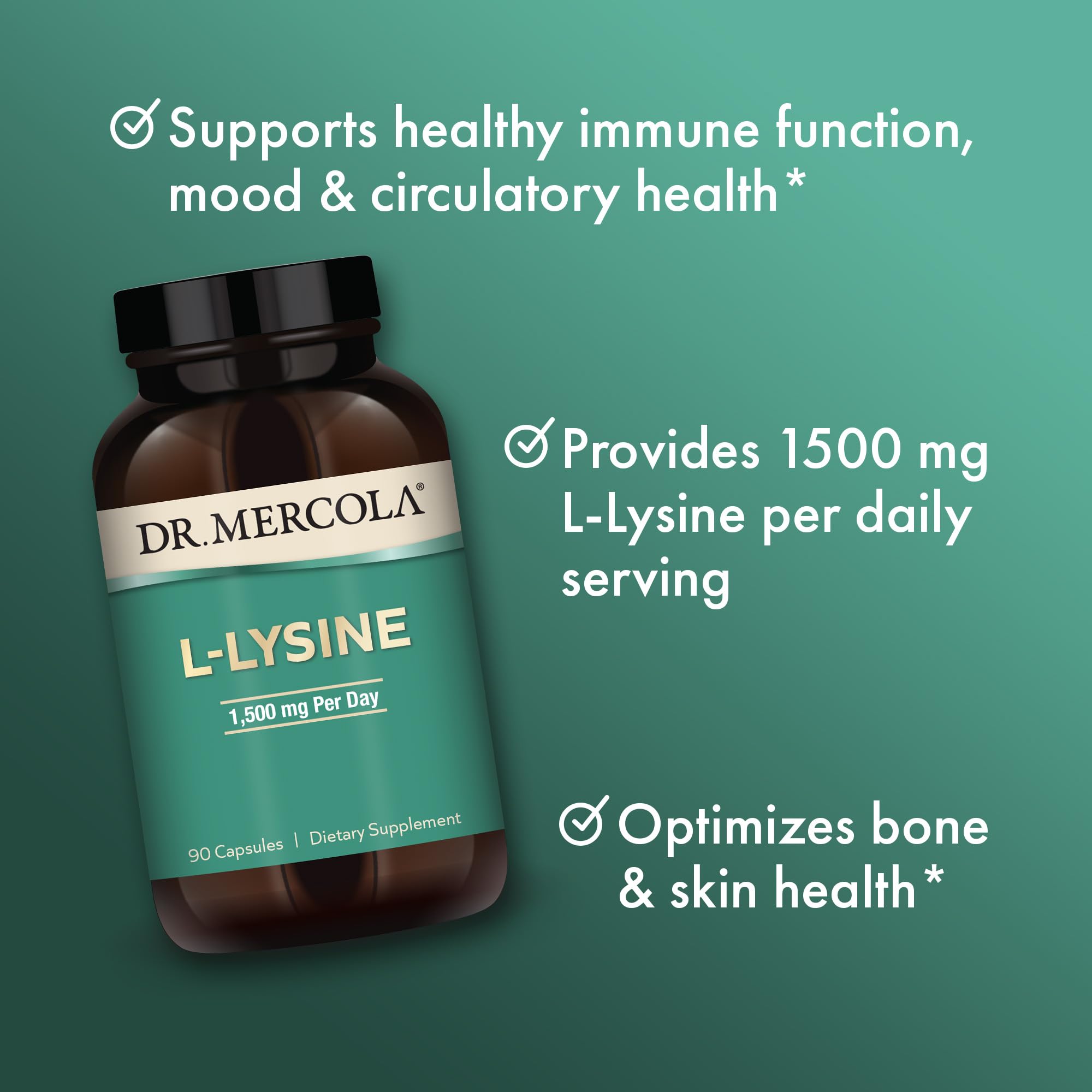 Dr Mercola L-Lysine: gros plan sur les capsules faciles à avaler.
